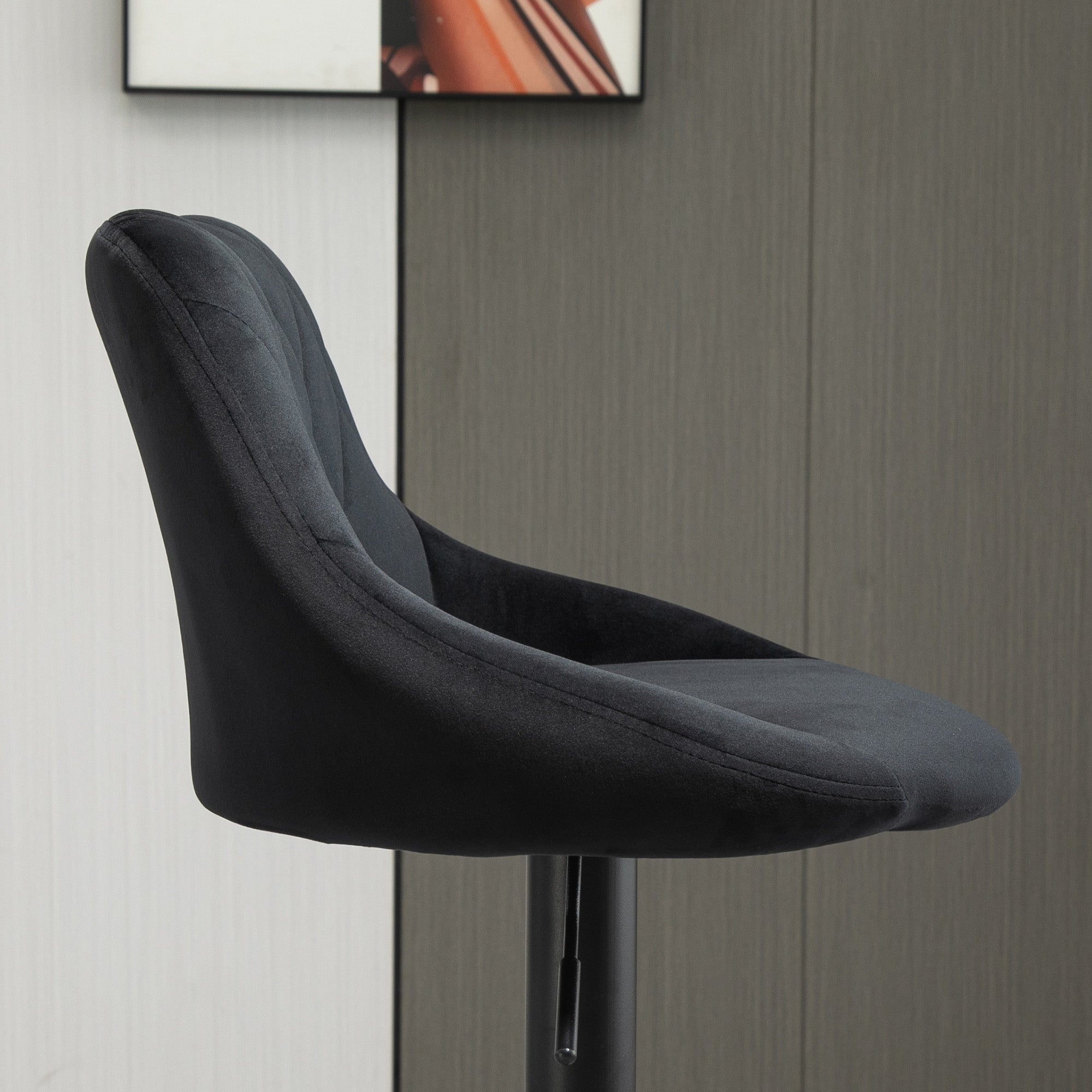 HOMCOM Barhocker 2er-Set Barstuhl mit Lehne, Samt-Optik, Stahlgestell, Höhenverstellbare Küchenstühle mit Fußstütze Drehbar Tresenhocker, Schwarz
