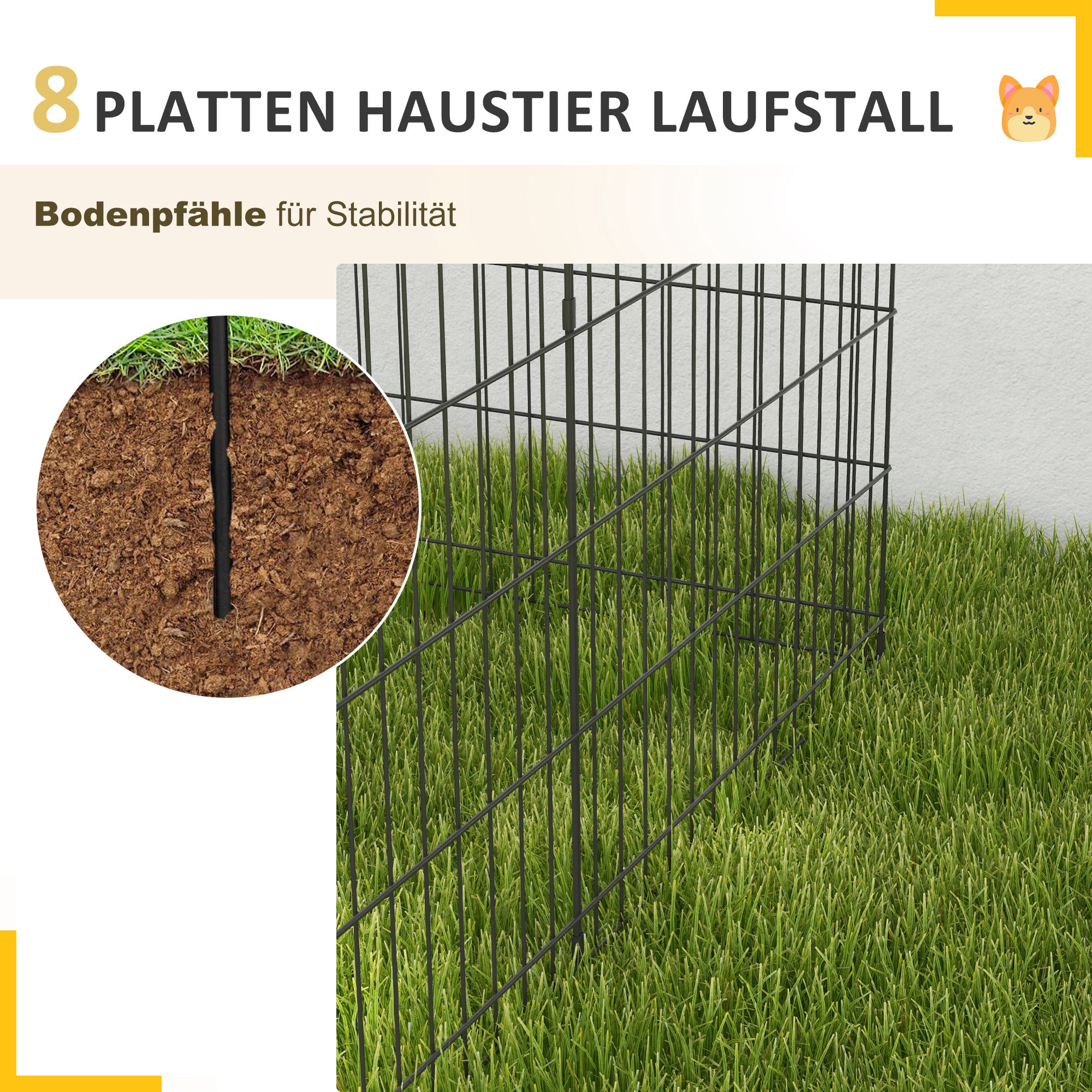 PawHut Haustierlaufstall, Spielgehege für Welpen und kleine Hunde, mit Tür, Indoor- und Outdoor-tauglich, 76 cm, Schwarz