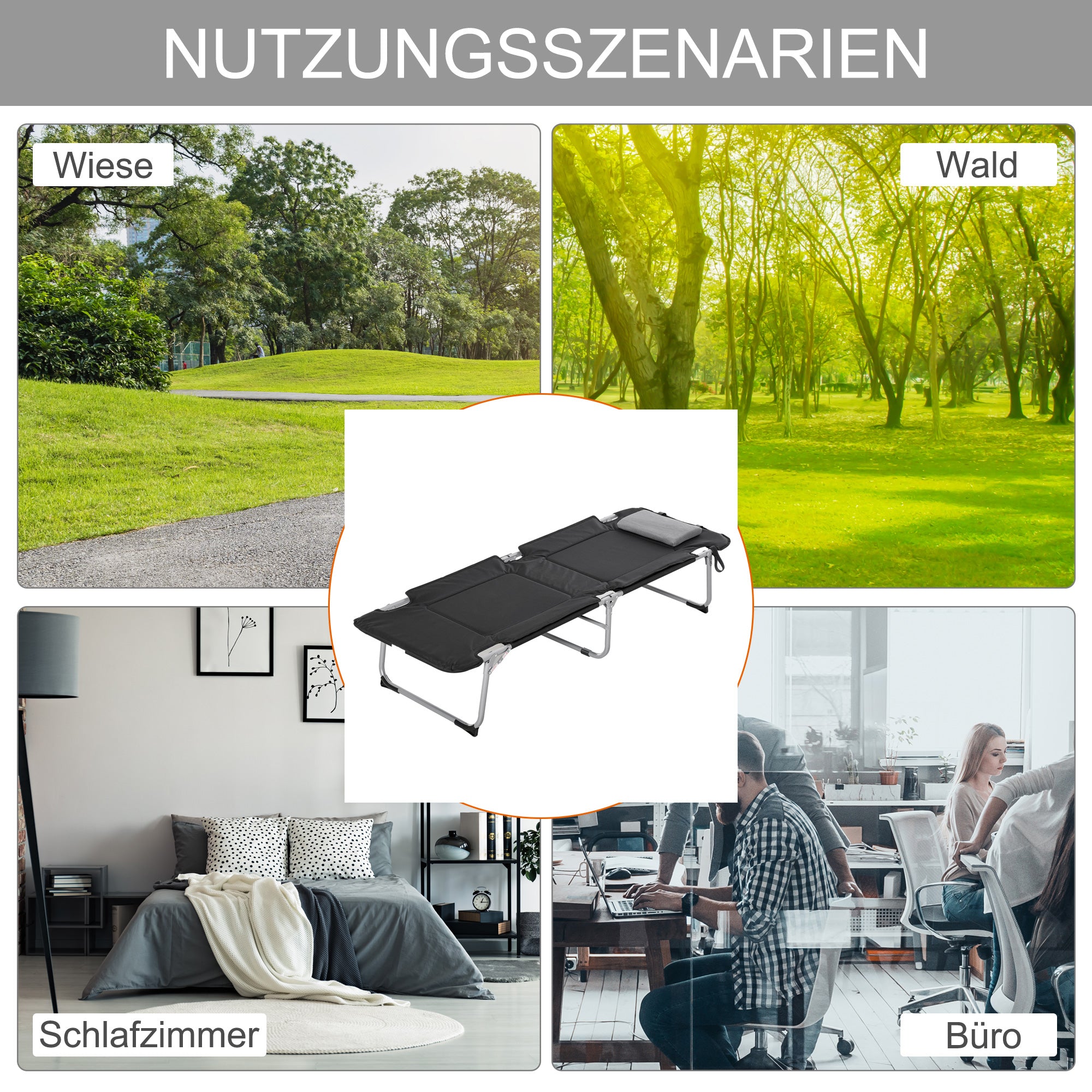 Outsunny Campingbett Feldbett Klappbett mit Kissen Campingliege für Outdoor Camping Reisen  183 x 66 x 33 cm