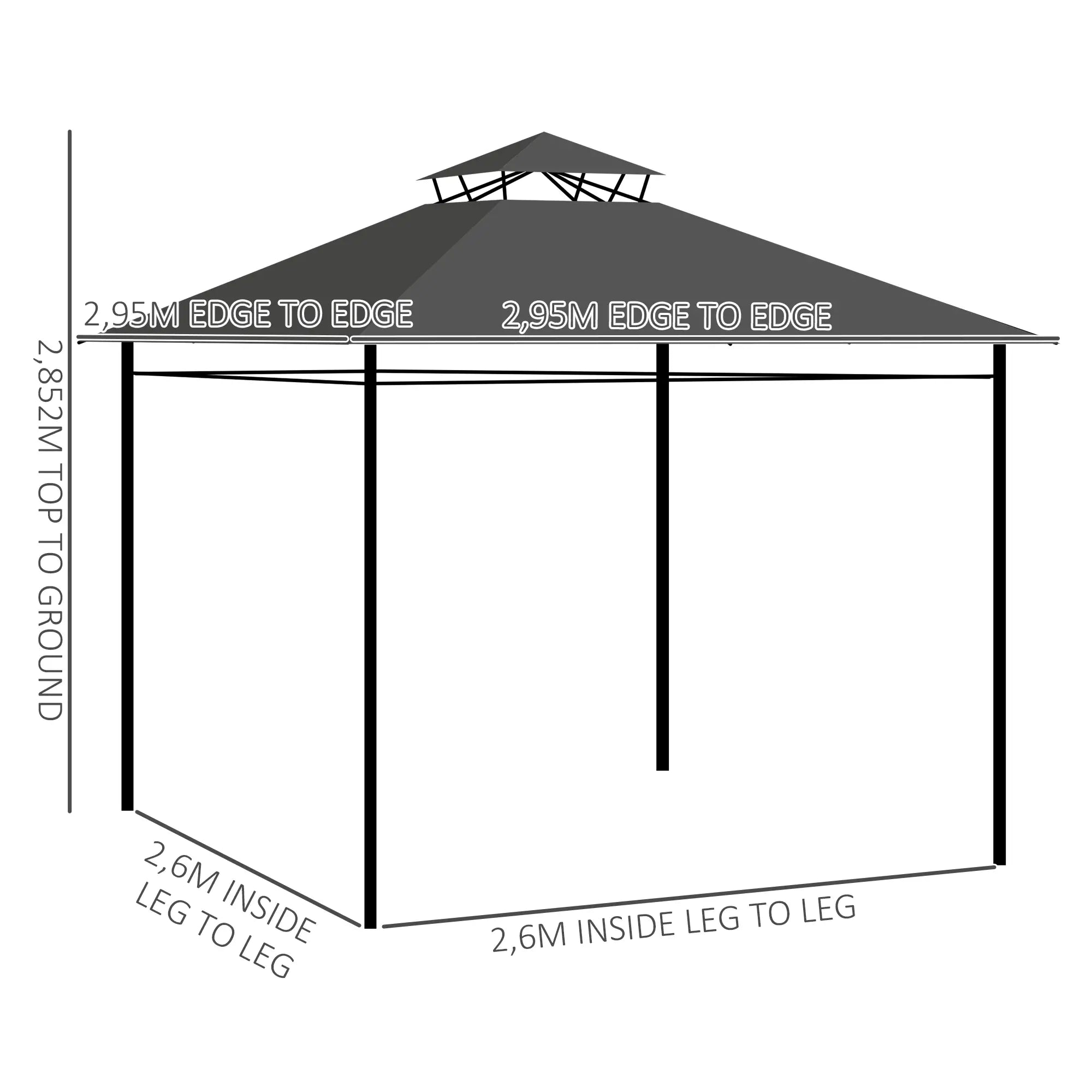 Wetterfester Pavillon 3x3?m mit Seitenwand, Dunkelgrau
