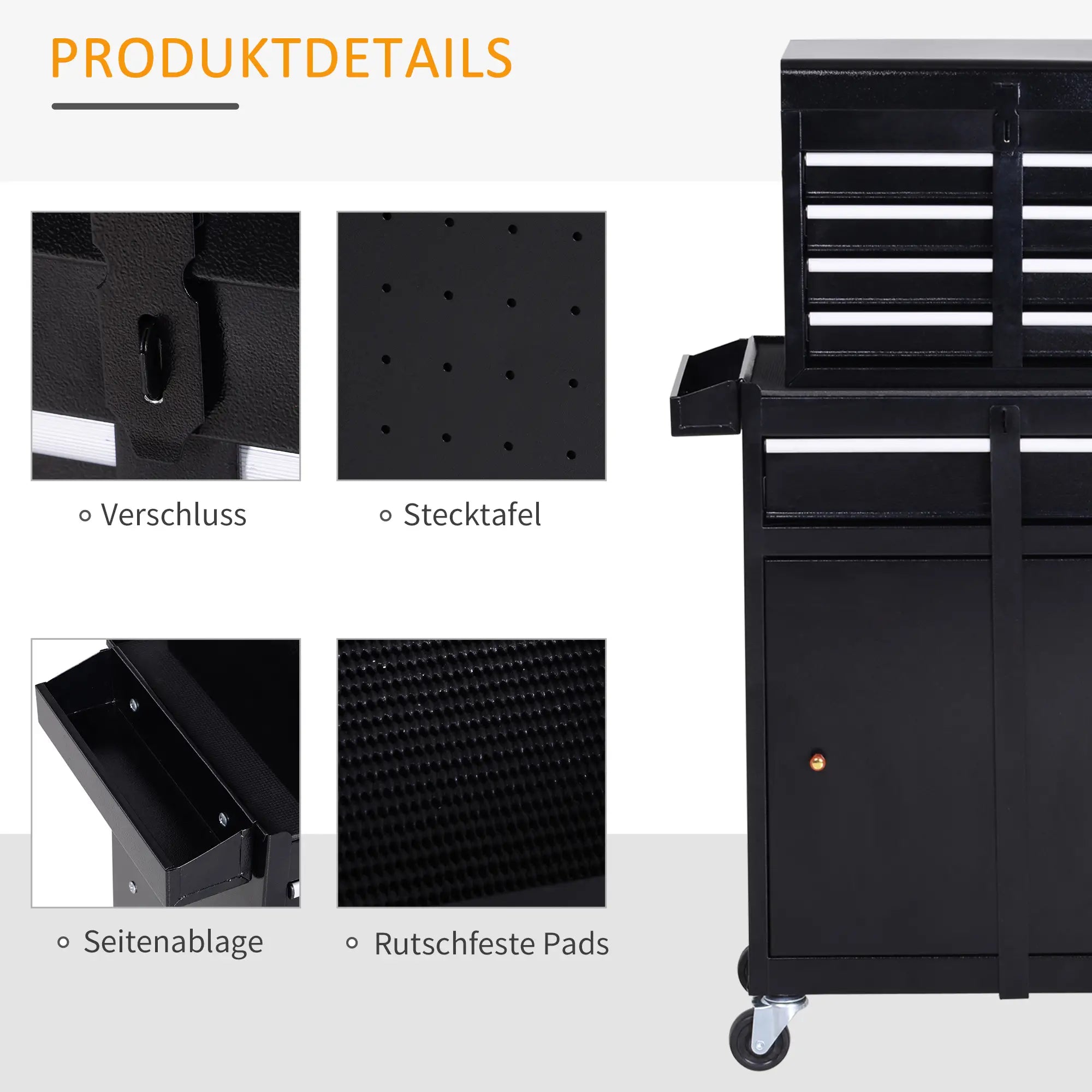 DURHAND Werkstattwagen Werkzeugschrank Werkzeugkasten mit 5 Schubladen 360°-Rollen Metall 60 x 28 x 104,5 cm