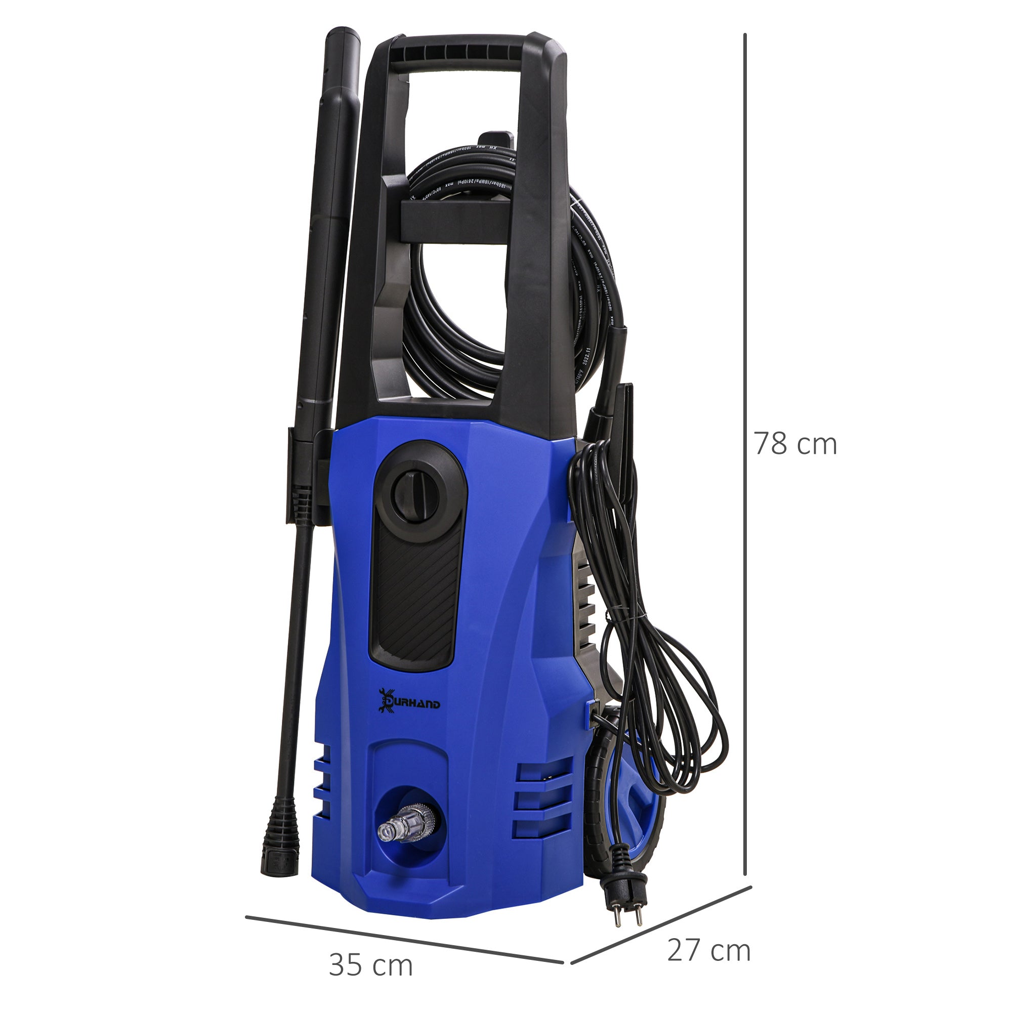 DURHAND Hochdruckreiniger Druckreiniger 5-tlg. Zubehör, verstellbare Spritzdüse, 150 bar Druck, 1800 W, max. 510 l/h, 35x27x78cm