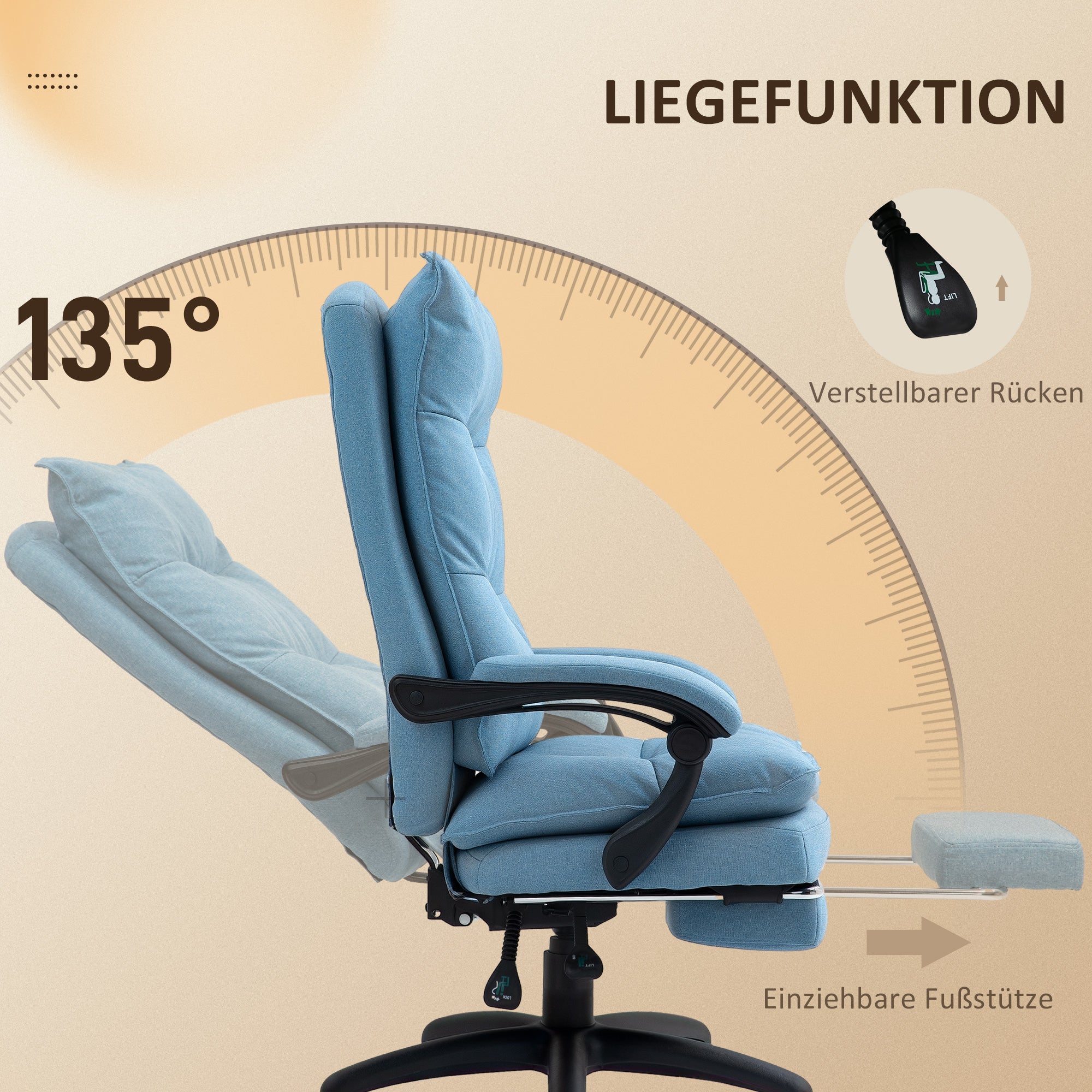Vinsetto Massage-Bürostuhl, Schreibtischsessel mit Massagefunktion, höhenverstellbarer, ergonomischer Drehstuhl, Nylon, Blau
