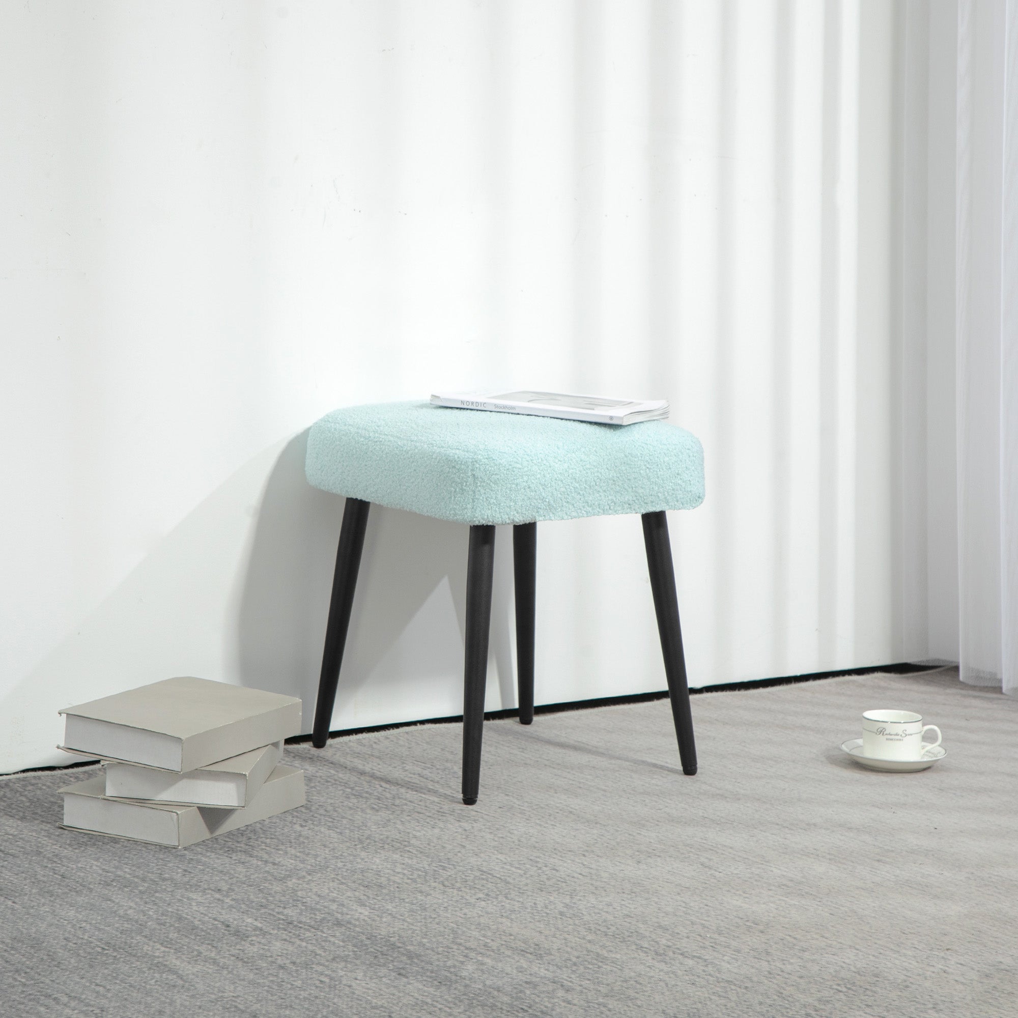 HOMCOM Hocker, Fußstütze, gepolsterter Sitz, Kaschmir-Optik, Stahlbeine, 42 x 42 x 47 cm, Hellblau