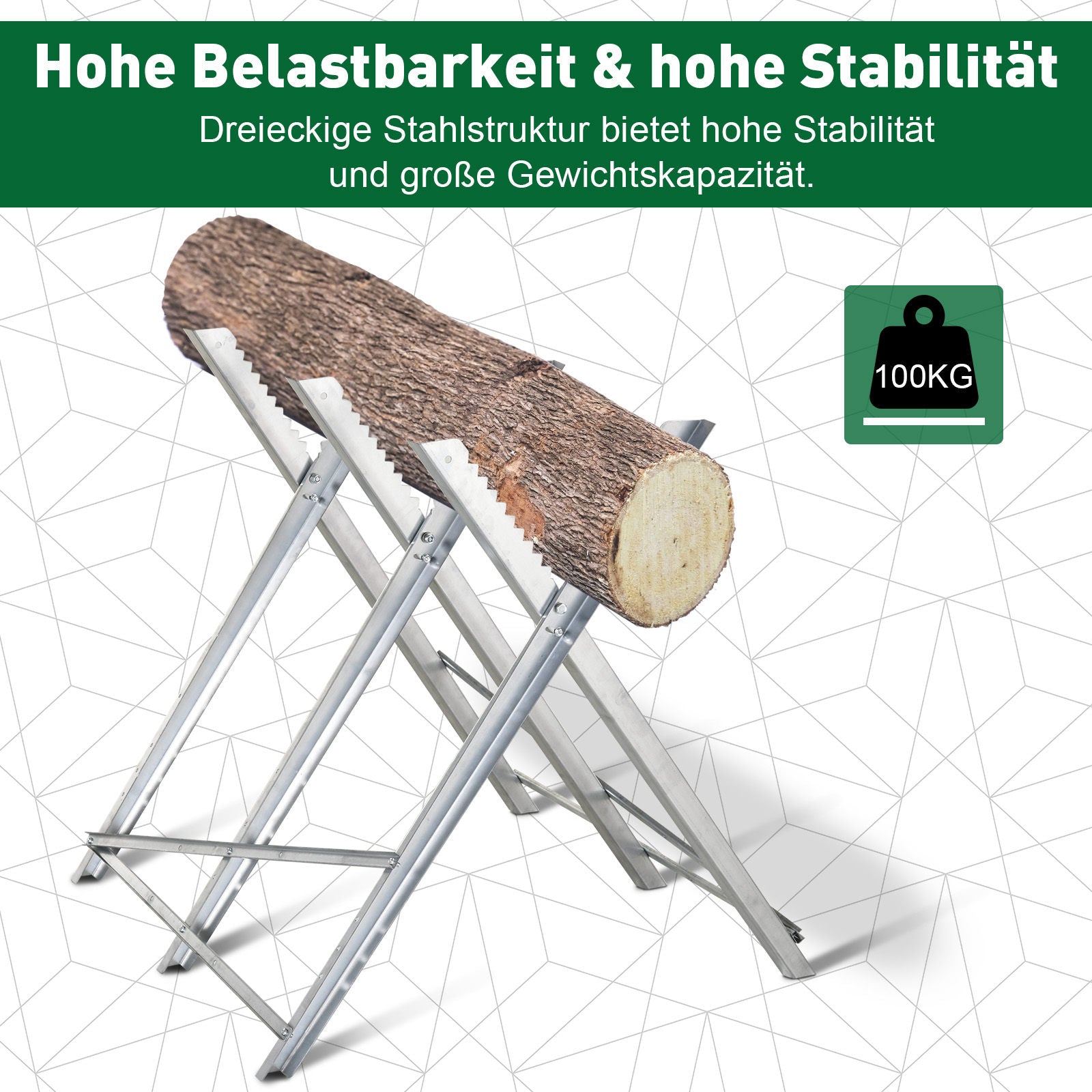 DURHAND Kettensägebock Sägebock zusammenklappbar Sägegestell für Brennholz Silber Metall 83 x 83 x 79 cm