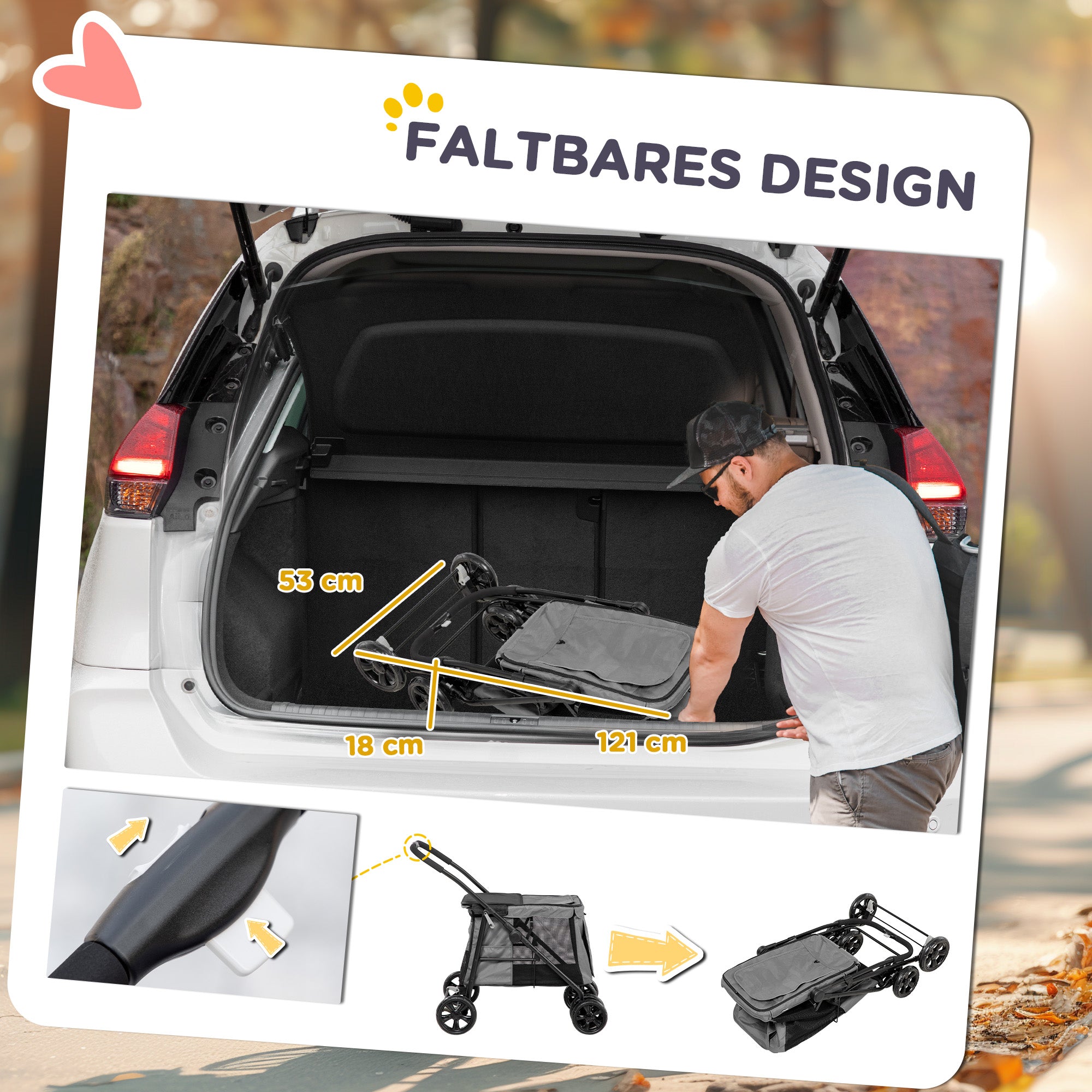 PawHut Hundebuggy Hundewagen bis 20 kg Klappbar 3 Seitentasche 102 cm x 62 cm x 105 cm Grau