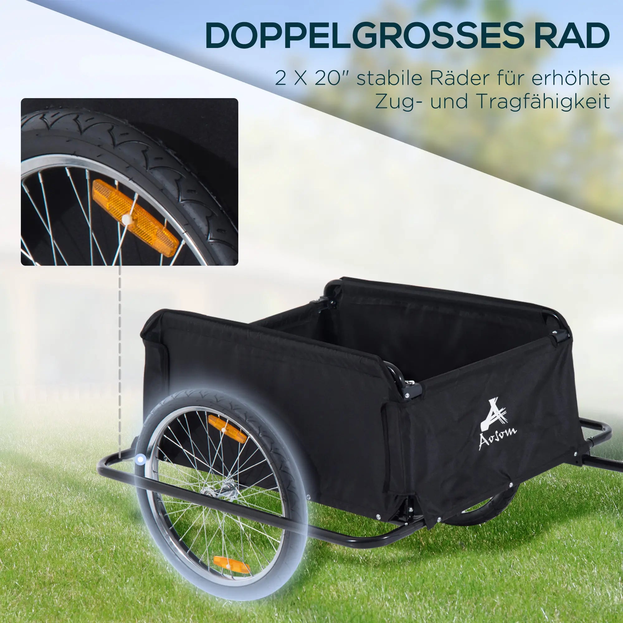 HOMCOM Fahrradanhänger Klappbar Lastenanhänger mit Kupplung,Transportwagen bis 40 kg belastbar, Transportanhänger Anhänger für Fahrrad Handwagen 140 x 88 x 60 cm