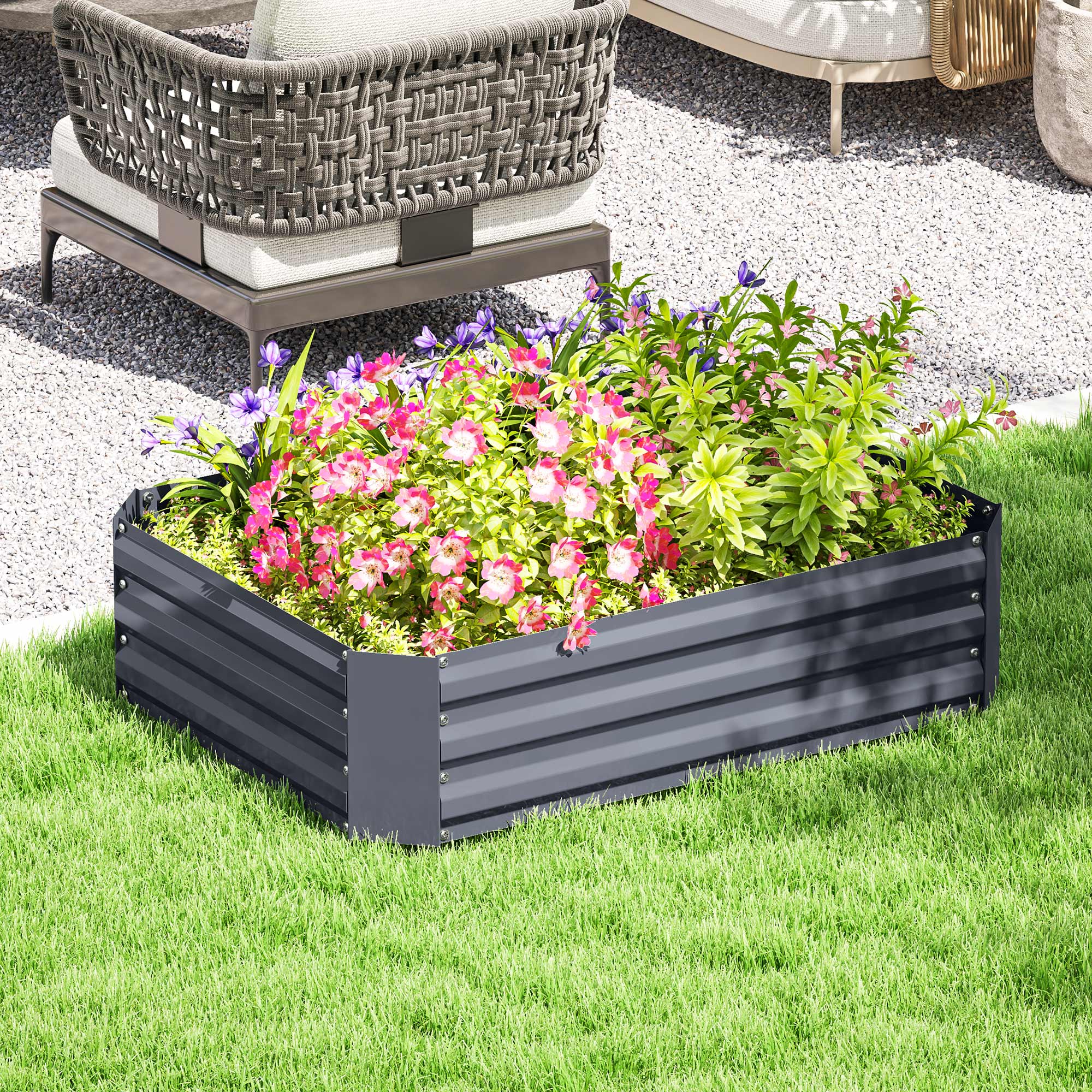 Outsunny Hochbeet aus verzinktem Stahl, Gartenbeet, Pflanzkasten für Garten, Blumenkasten, 120 x 90 x 30 cm, Dunkelgrau