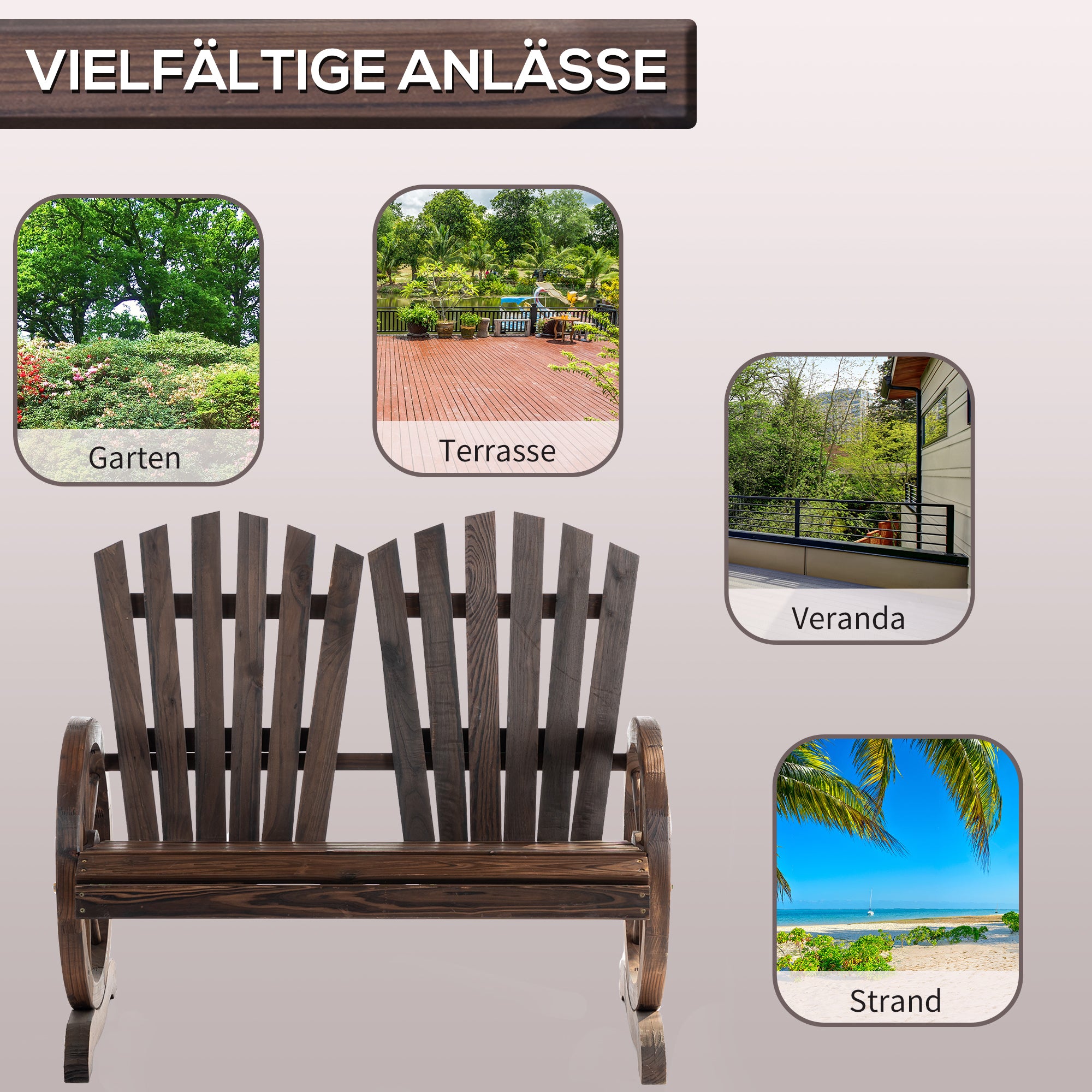 Outsunny 2-Sitzer Gartenbank Massivholz, Sitzbank mit Armlehne, Gartenmöbel 250kg belastbar, Rustikale Bank für Garten, Terrasse und andere Außenbereiche, 108 x 66 x 95 cm, Dunkelbraun
