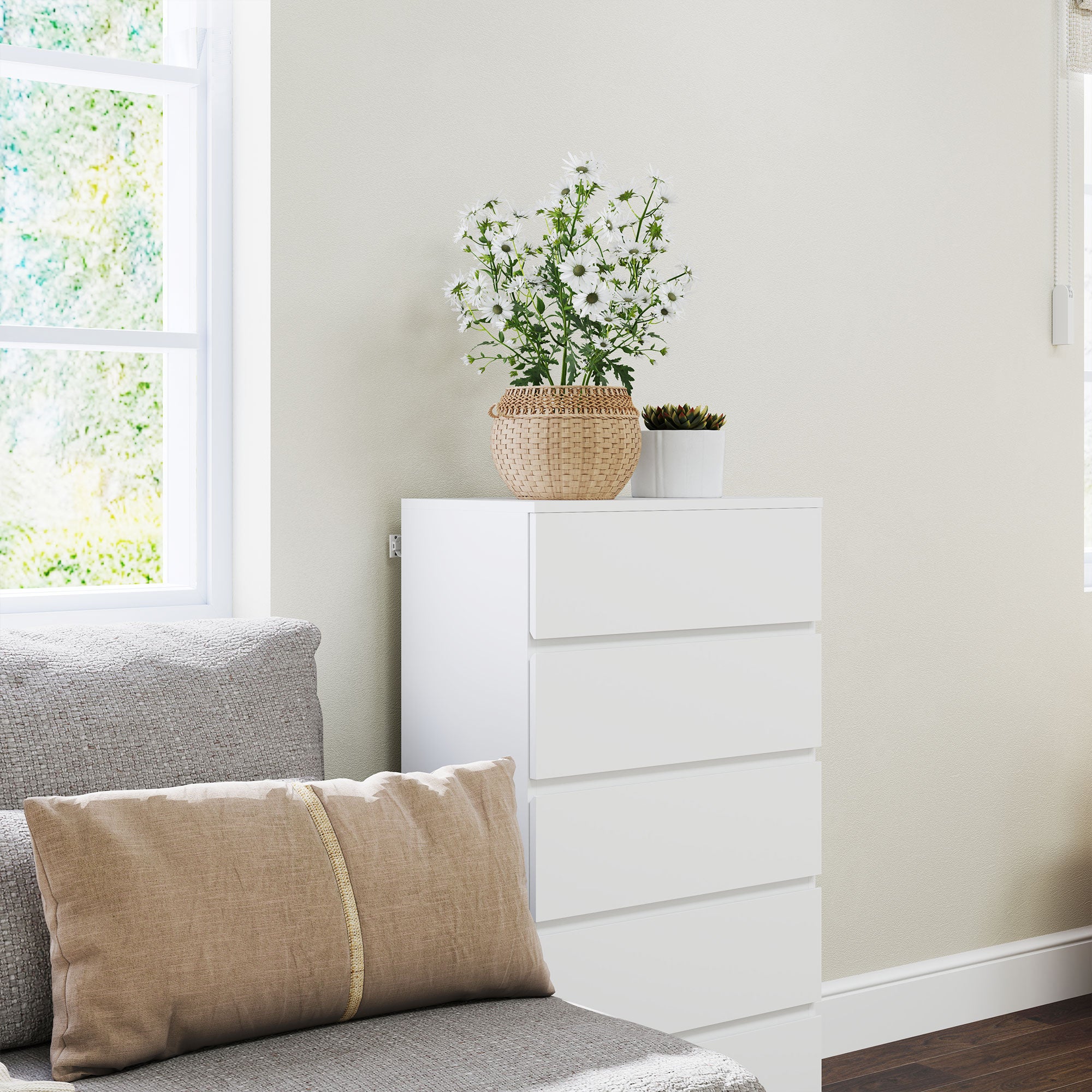 HOMCOM Kommode Sideboard Schubladenkommode, 5 Schubladen, 55 cm x 34 cm x 100 cm, Weiß