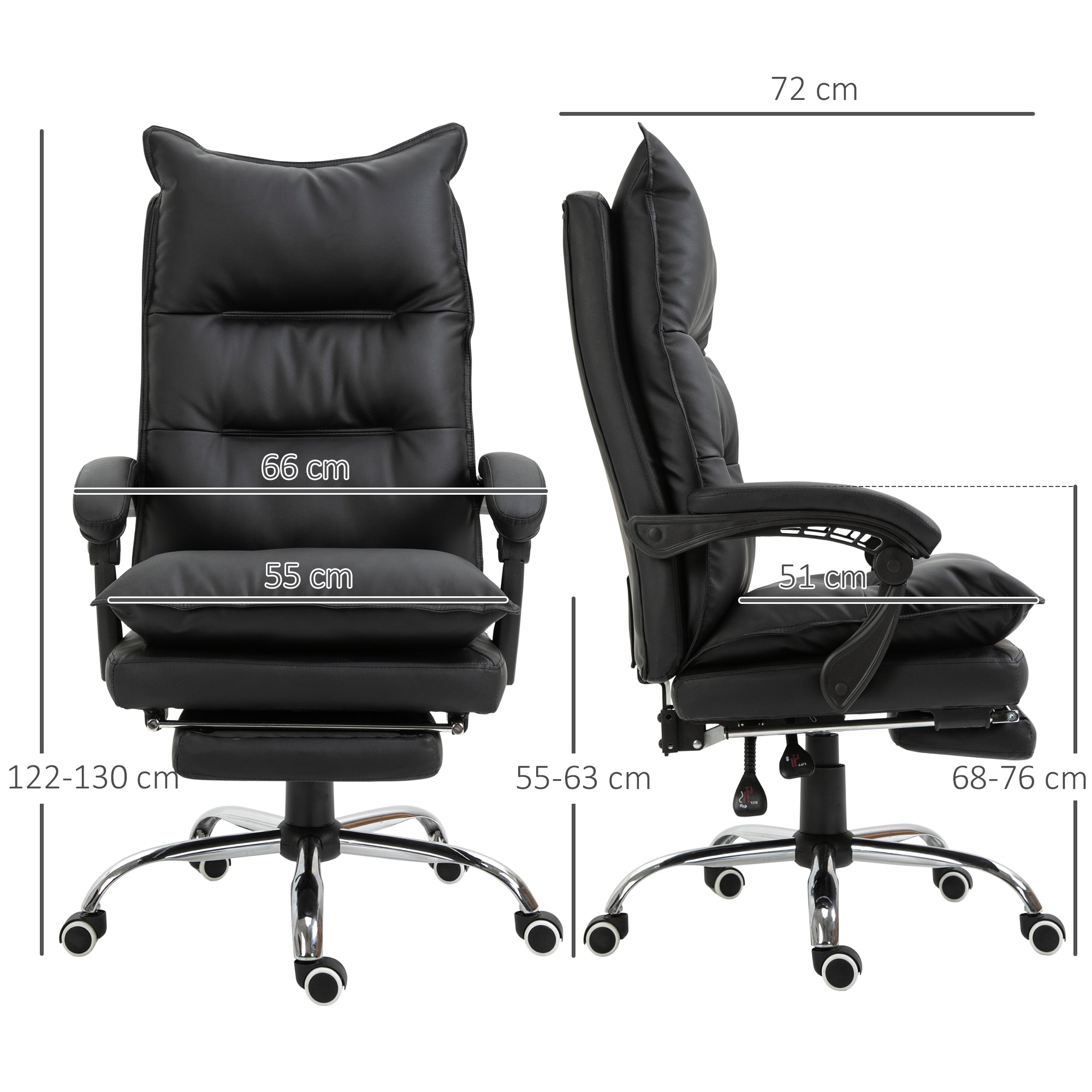 Vinsetto Bürostuhl mit Liegefunktion, ergonomisch Schreibtischstuhl, höhenverstellbar Drehstuhl mit Fußstütze, gepolstert, bis 135 kg belastbar, für Büro, Arbeitszimmer, Schwarz