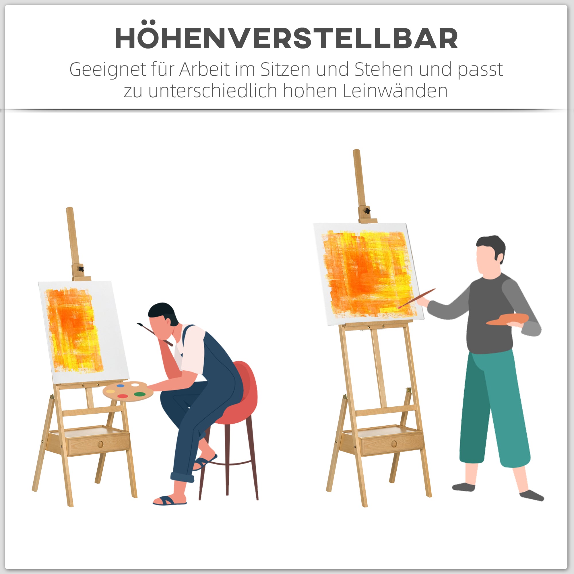 Vinsetto Staffelei, Künstlerstaffelei, Höhenverstellbar, 1Schublade, Natur + Schwarz