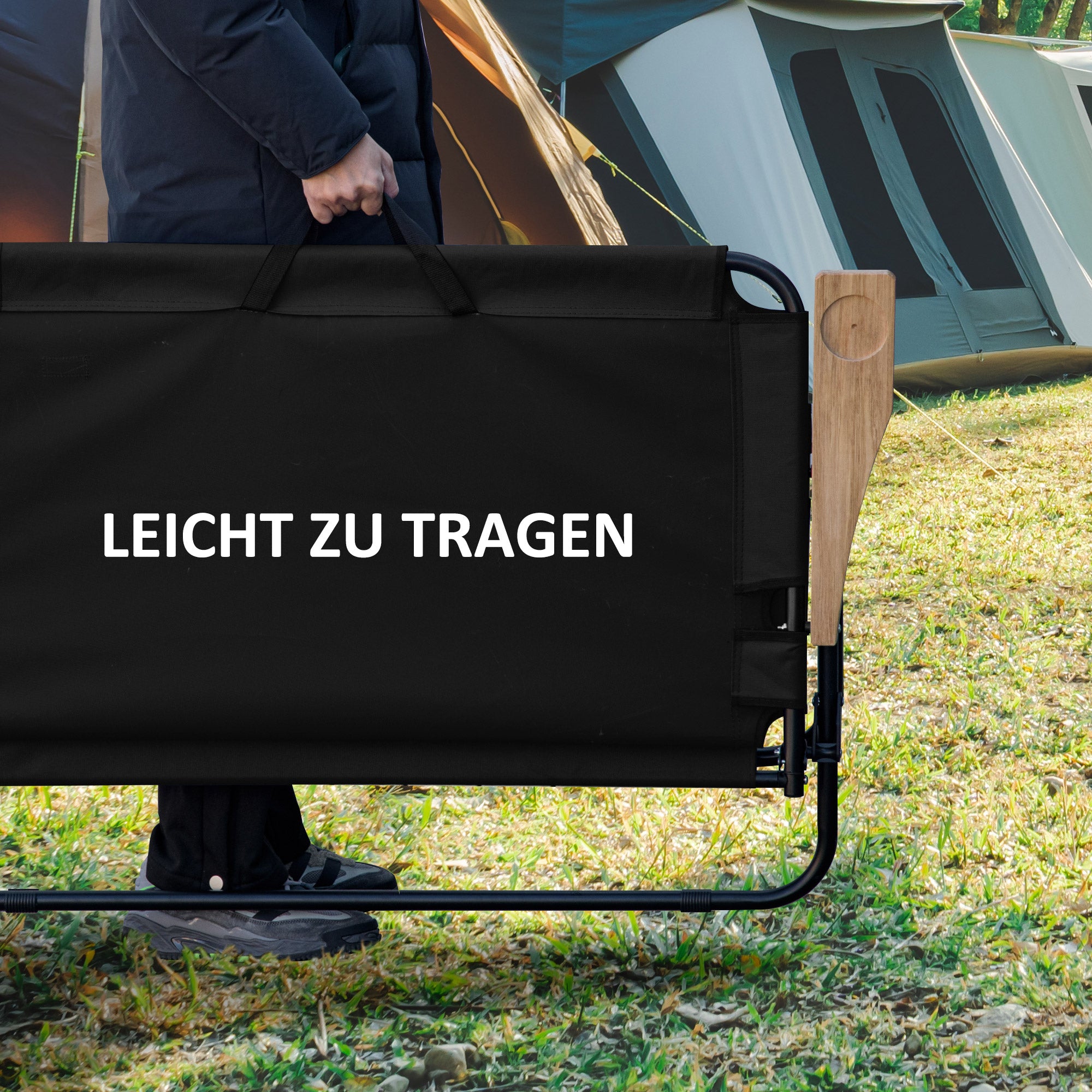 Outsunny 2-Sitzer Campingstuhl, klappbar, mit Getränkehalter, 141 x 67 x 80 cm, Schwarz