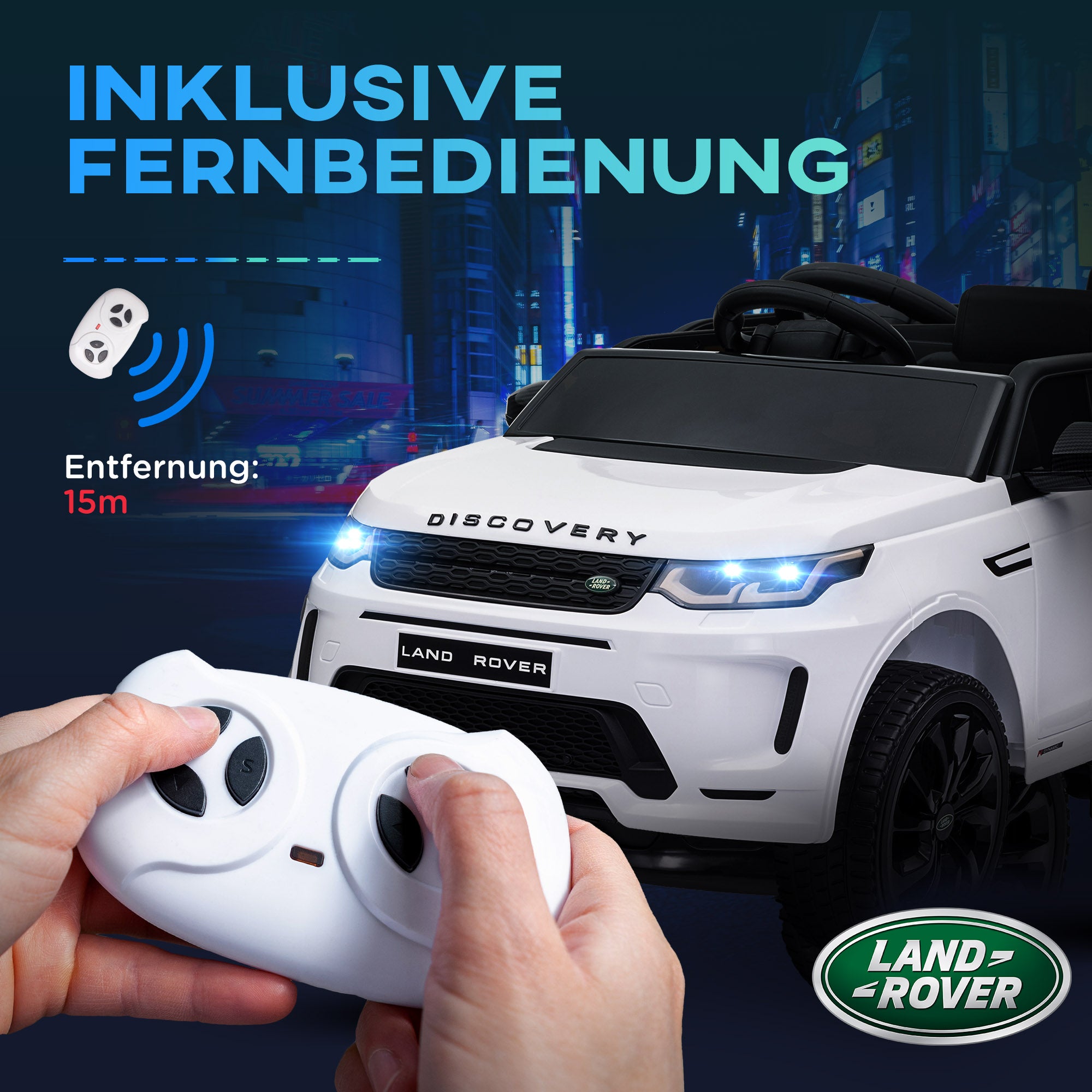 AIYAPLAY Kinder-Elektroauto, 12V Kinderfahrzeug mit Fernbedienung, LED-Lichtern, Musik und Hupe, 3-6 Jahre, Weiß