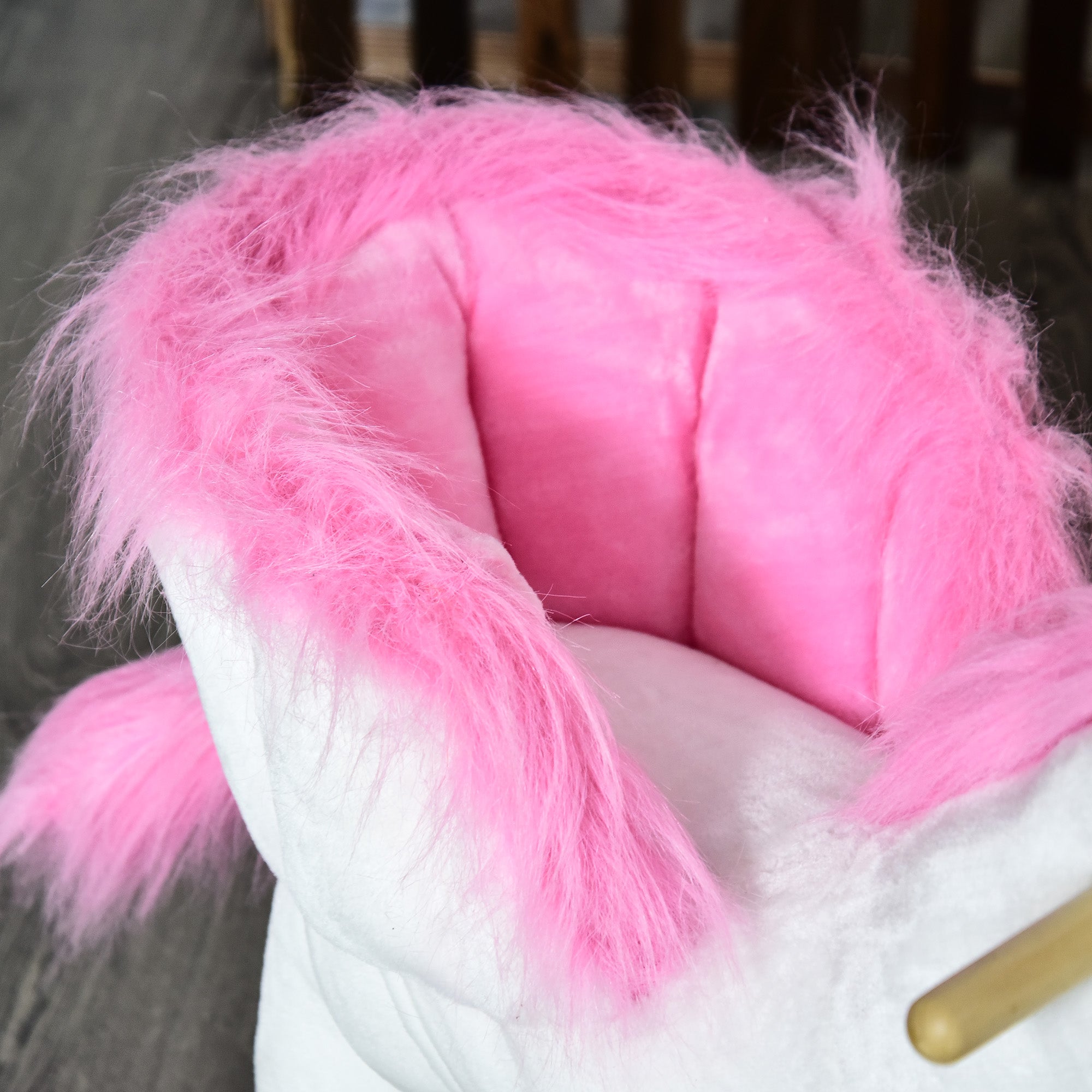 HOMCOM Schaukeltier Schaukeleinhorn mit Soundfunktion, Holzkufen und Griffen, Baby Schaukeltier mit Plüschoptik, für 1,5-3 Jahre Kinder