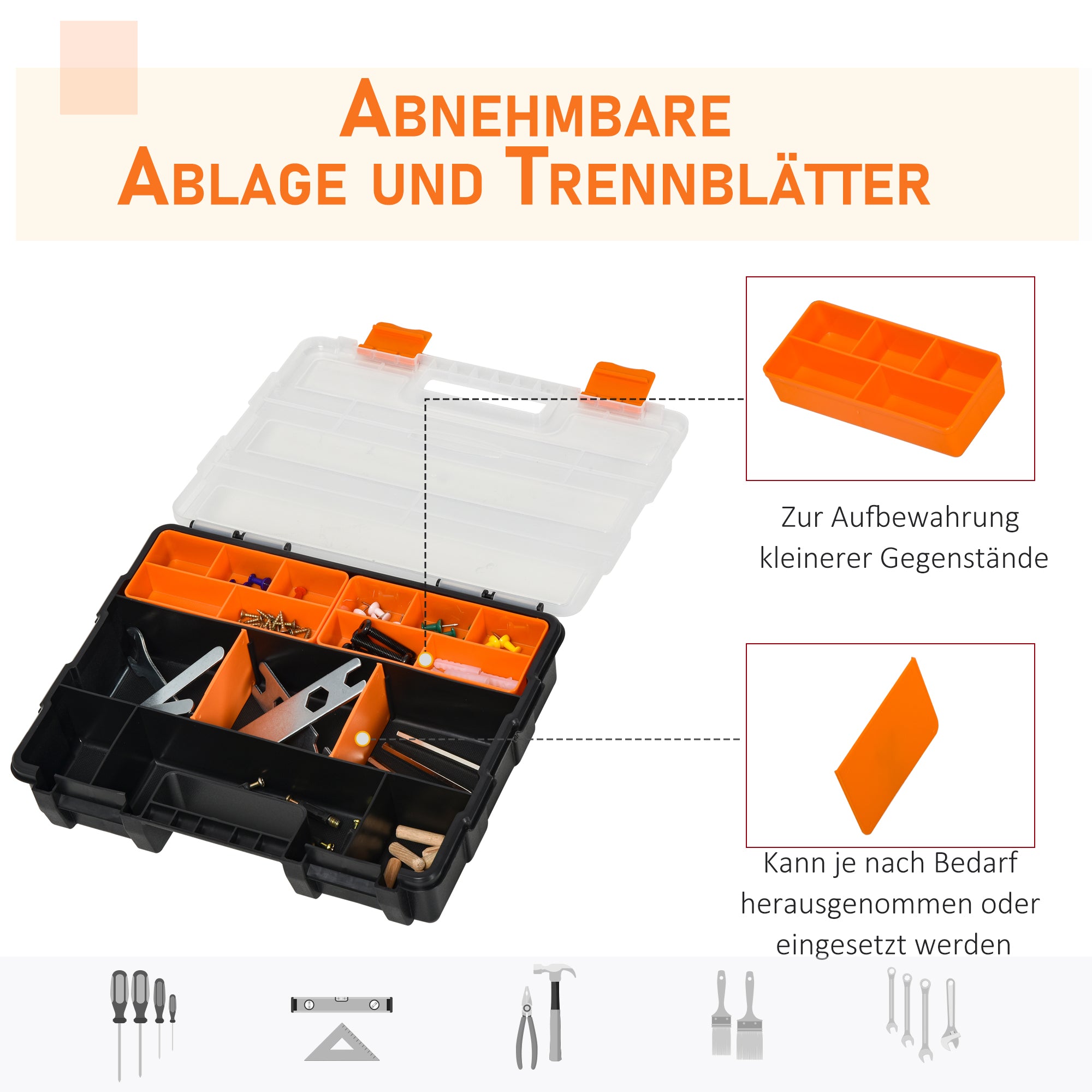DURHAND 4PCS Werkzeugaufbewahrung Box Multifunktionales Werkzeugbox Sortierkasten Kleinteilemagazin Teile Kunststoff Orange+Schwarz 28,7 x 22,5 x 5,5 cm