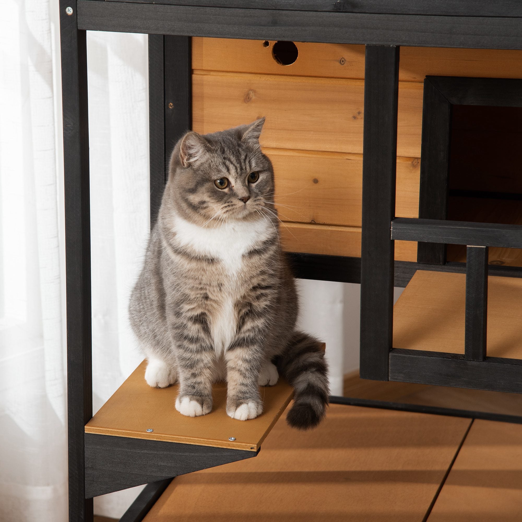 PawHut Katzenhaus Katzenhütte Outdoor Katzenhaus, wetterbeständig, 75,5 cm x 75 cm x 137 cm, Gelb