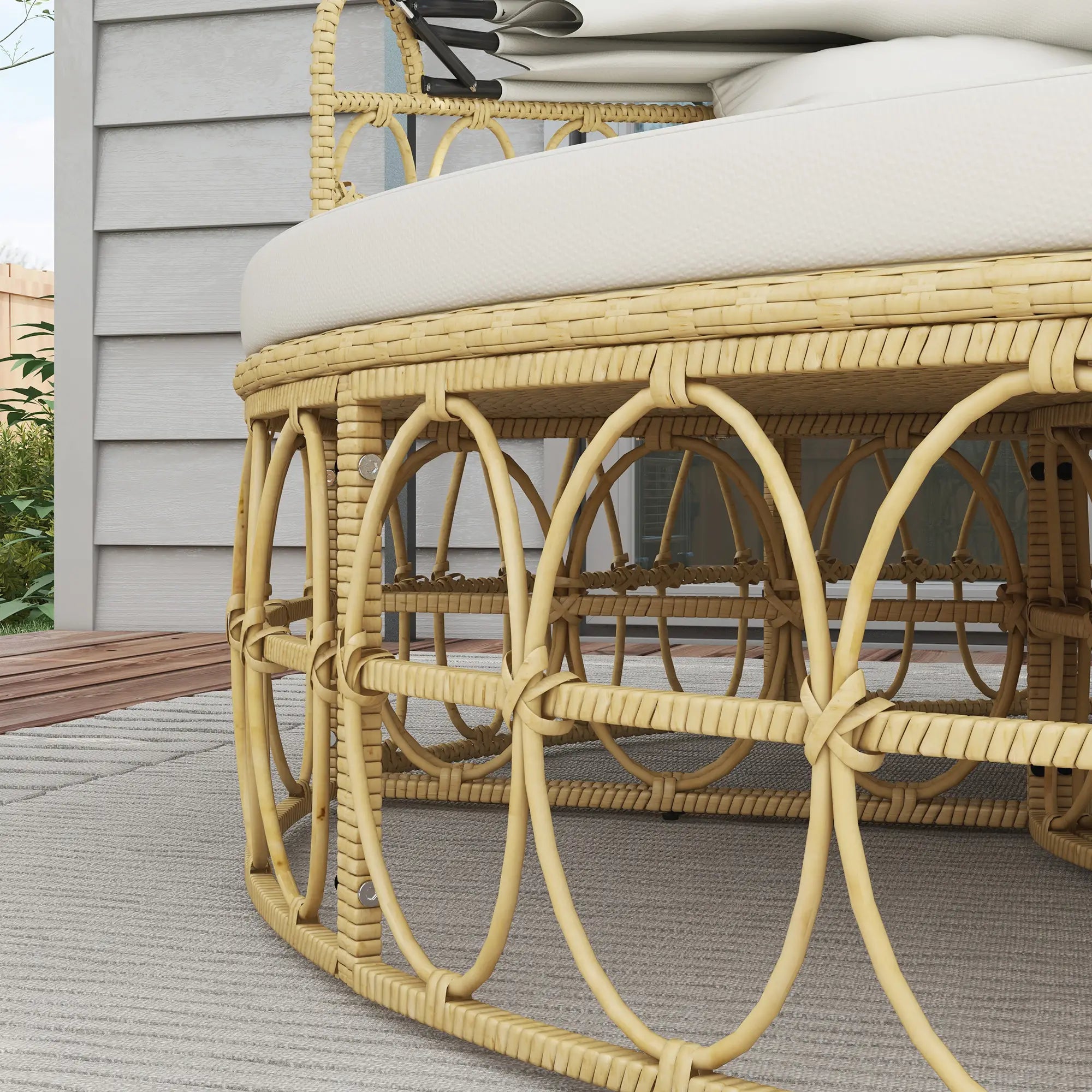 Outsunny Gartenmuschel Sonneninsel Set ausziehbares Dach Outdoor