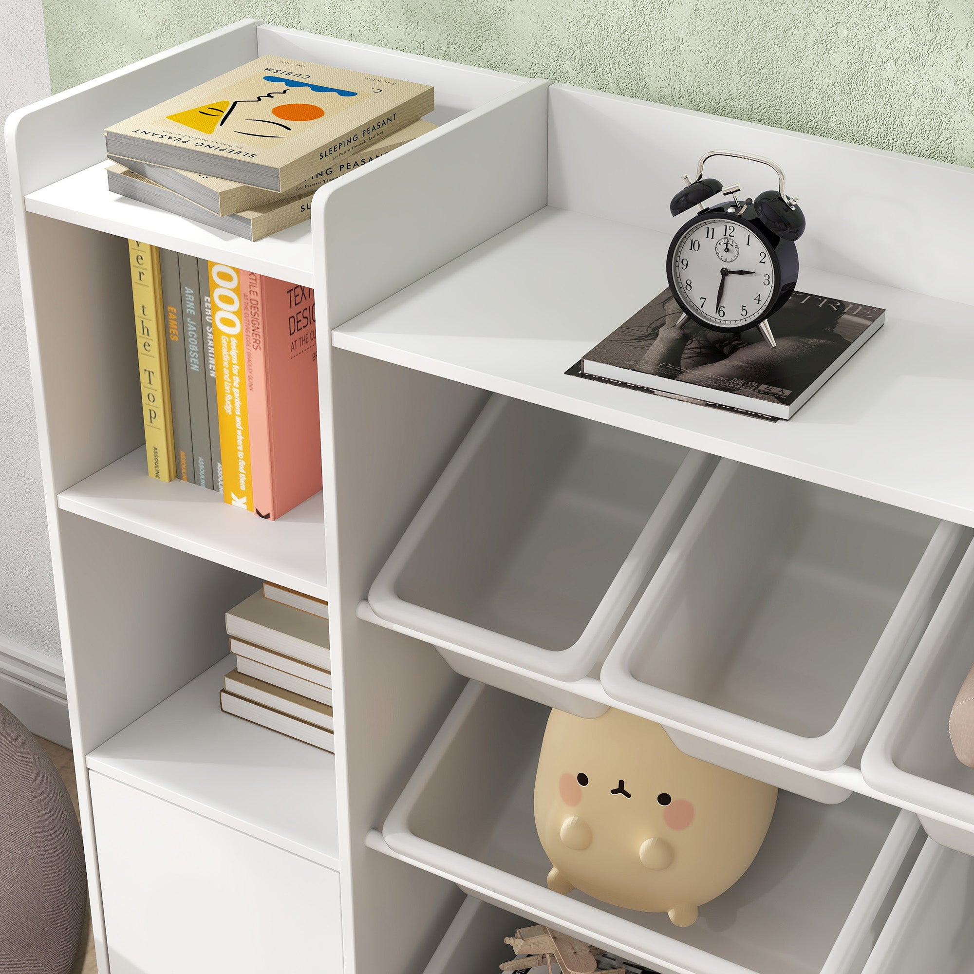 AIYAPLAY Kinder-Aufbewahrungsregal, Regal für Spielzeug und Bücher, zum übersichtlichen Aufräumen, 8 herausnehmbare Boxen, Weiß