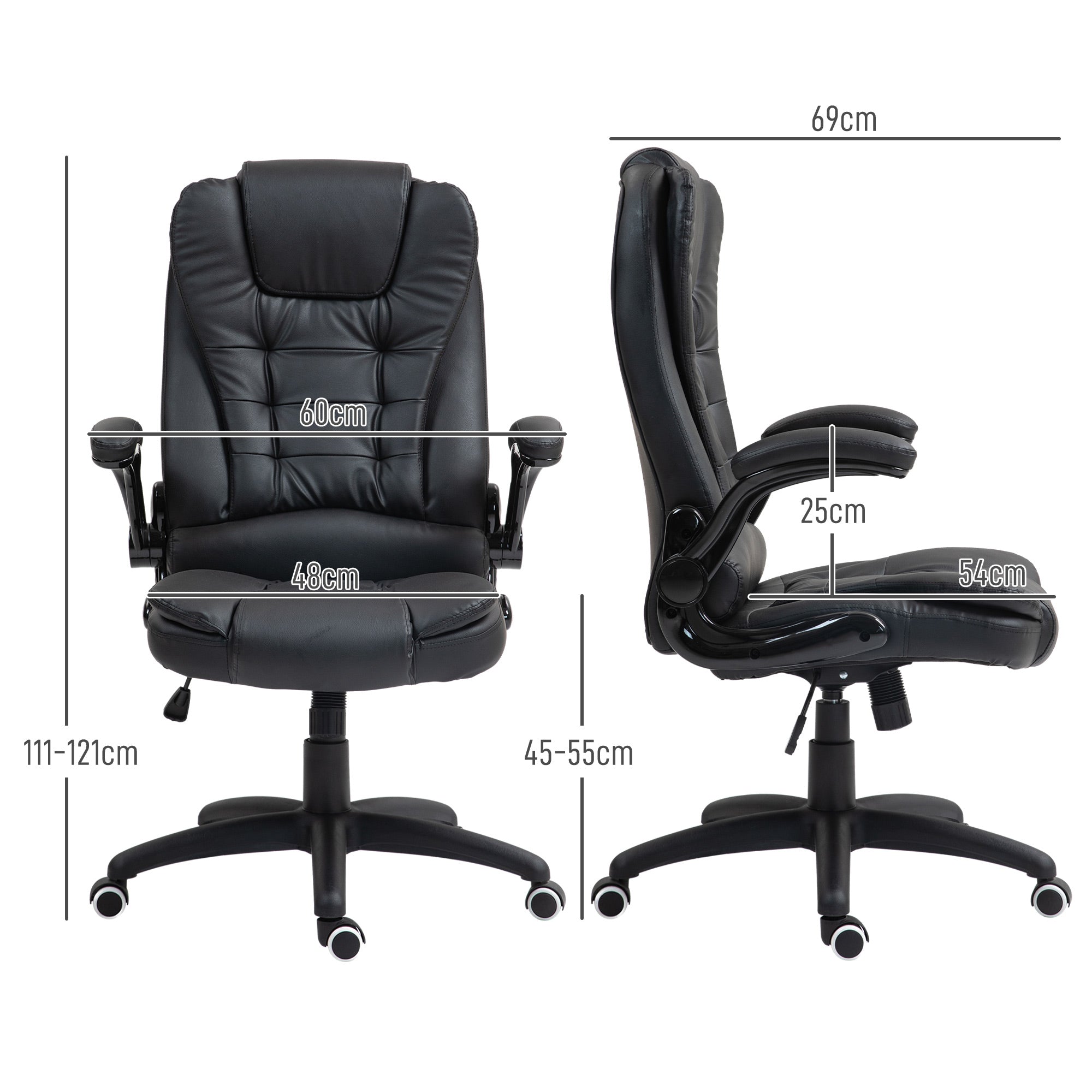 HOMCOM Ergonomischer Bürostuhl, klappbare Armlehnen, Neigefunktion, Schwarz