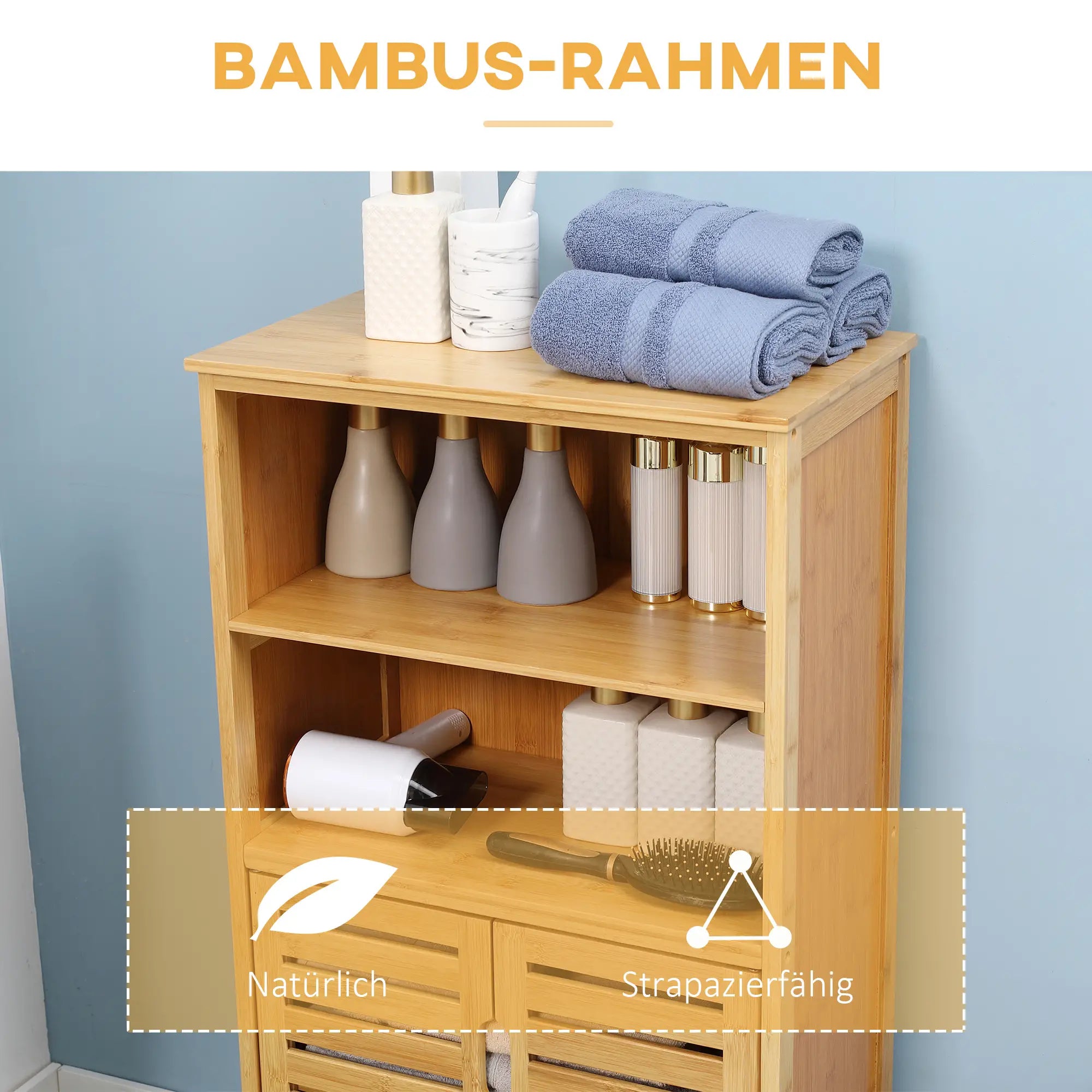 kleankin Badezimmerschrank mit 2 Fächern viel Stauraum Bambus