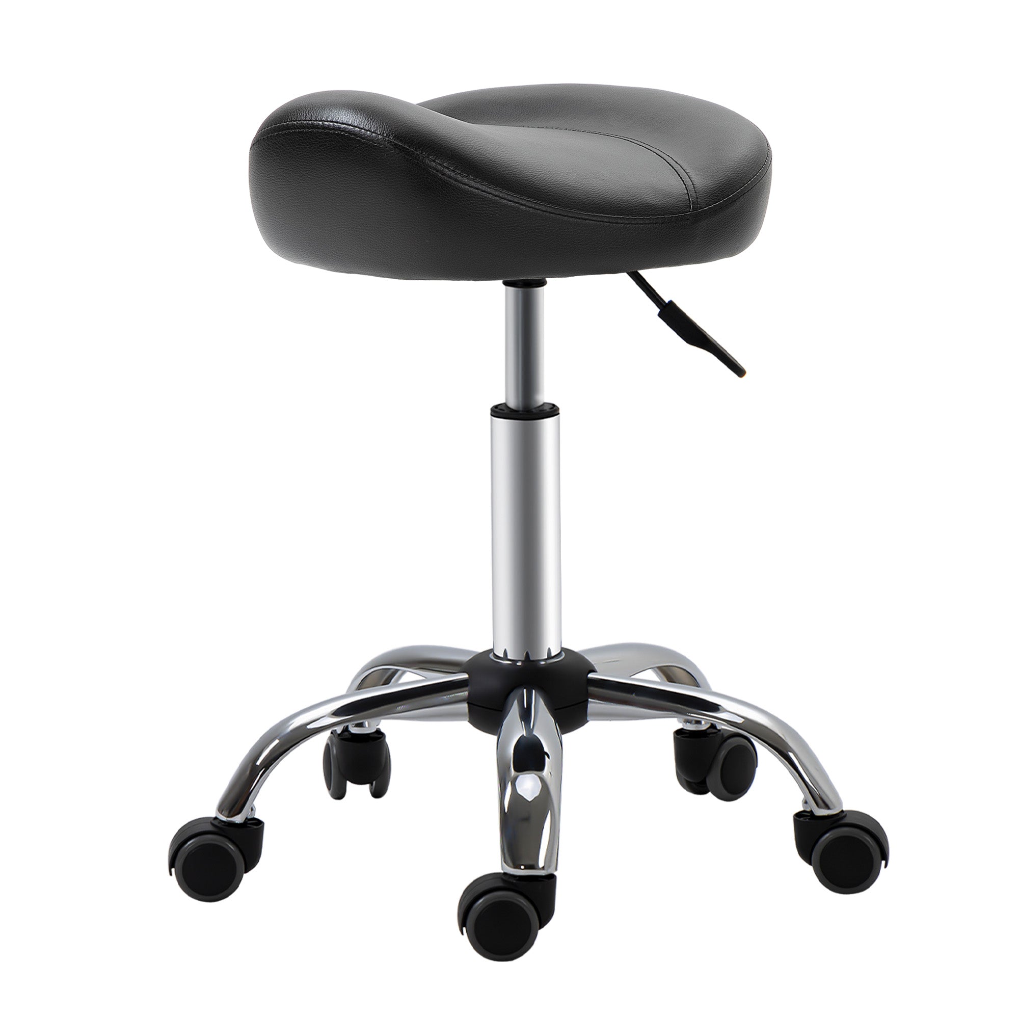 HOMCOM Salonhocker mit Sattelsitz, höhenverstellbar, Kunstleder, 48x48x54-69cm, Schwarz