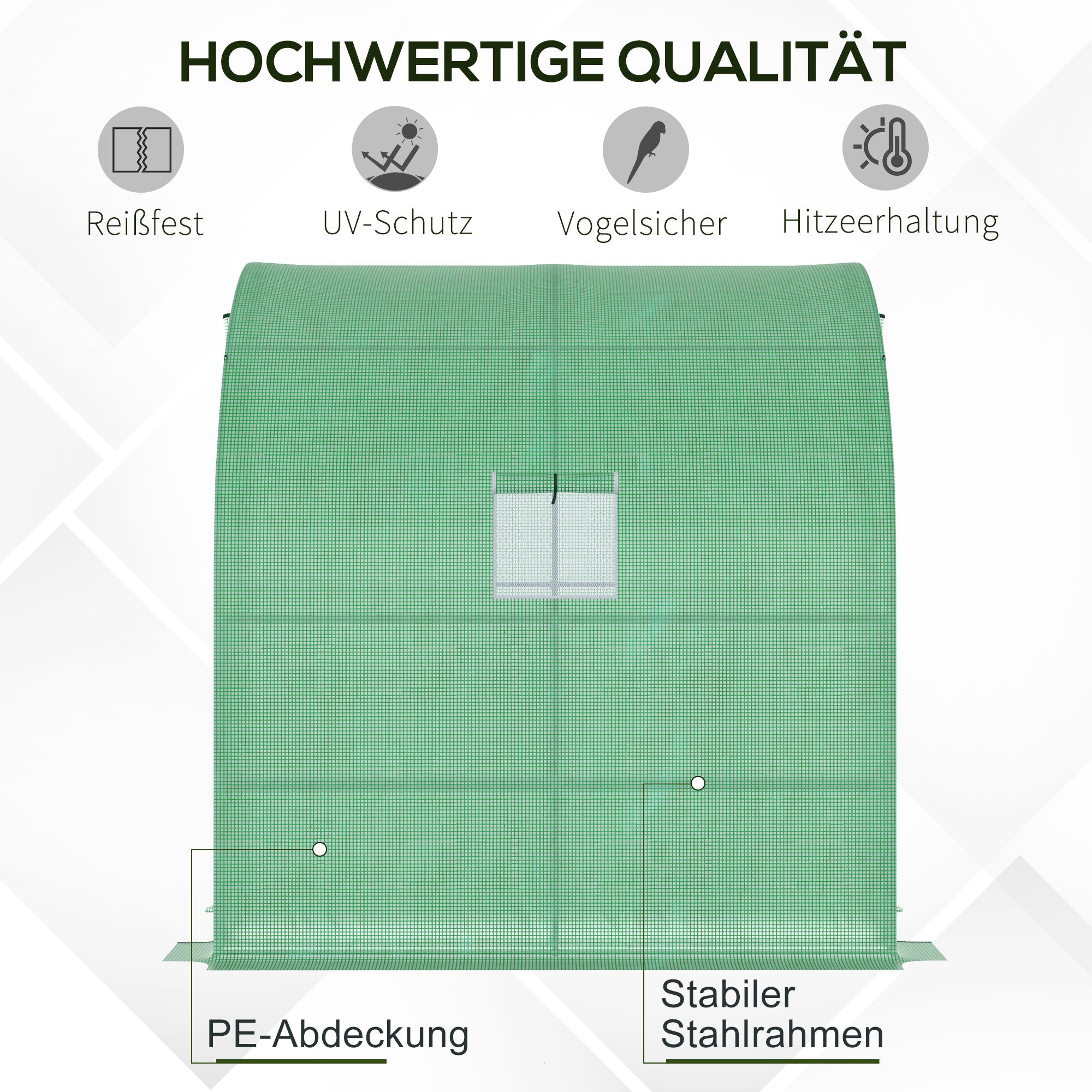 Outsunny Foliengewächshaus Tomatengewächshaus mit Mesh Fenster, Treibhaus mit aufrollbaren Türen, Anzuchthaus mit UV Schutz, Grün, 200 x 100 x 215 cm