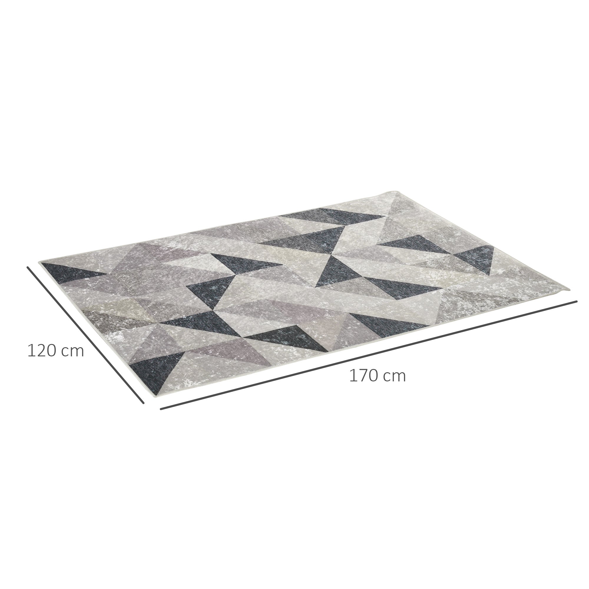 HOMCOM Teppich mit geometrischen Formen, Vliesbeschichtung, 120 x 170 cm x 0,6 cm, Dunkelgrau + Hellgrau