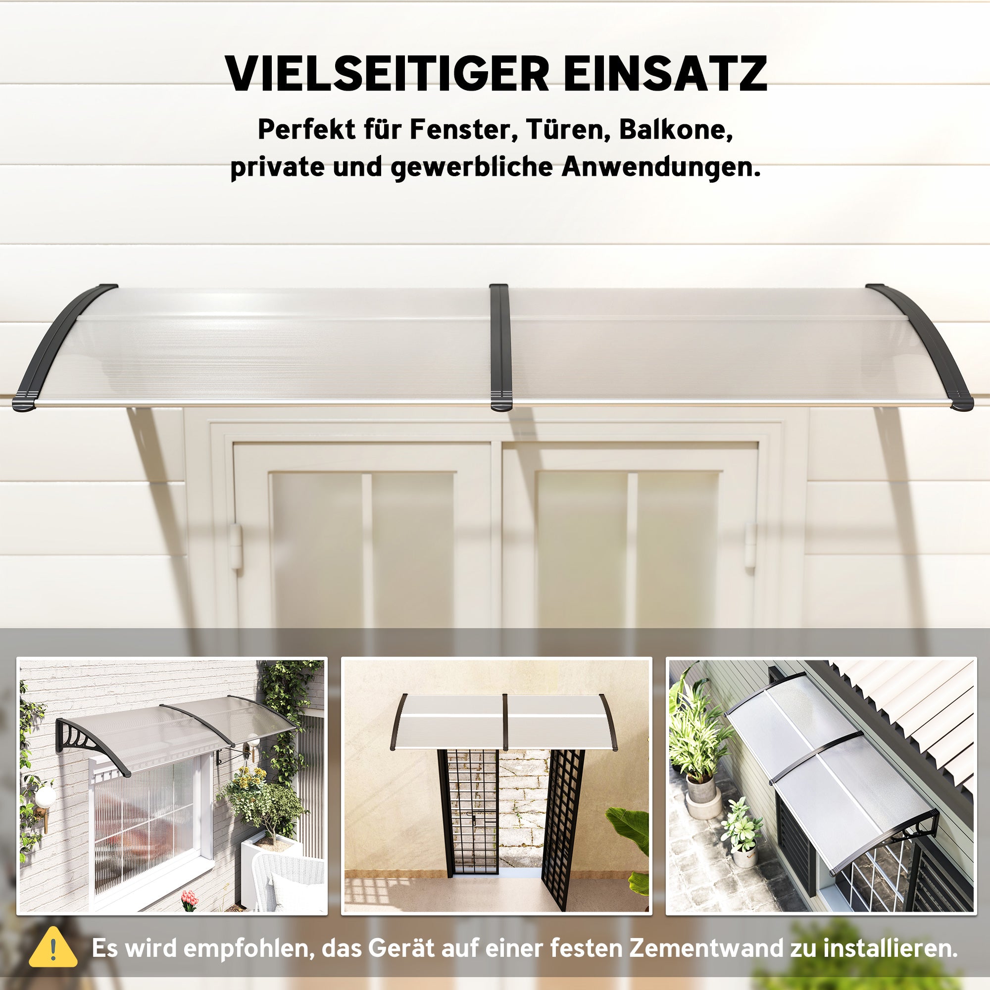 Outsunny Pultvordach Vordach für Haustür 75x195x23 cm Überdachung 5mm Polycarbonat Sonnenschutz Regenschutz für draußen Alu Transparent