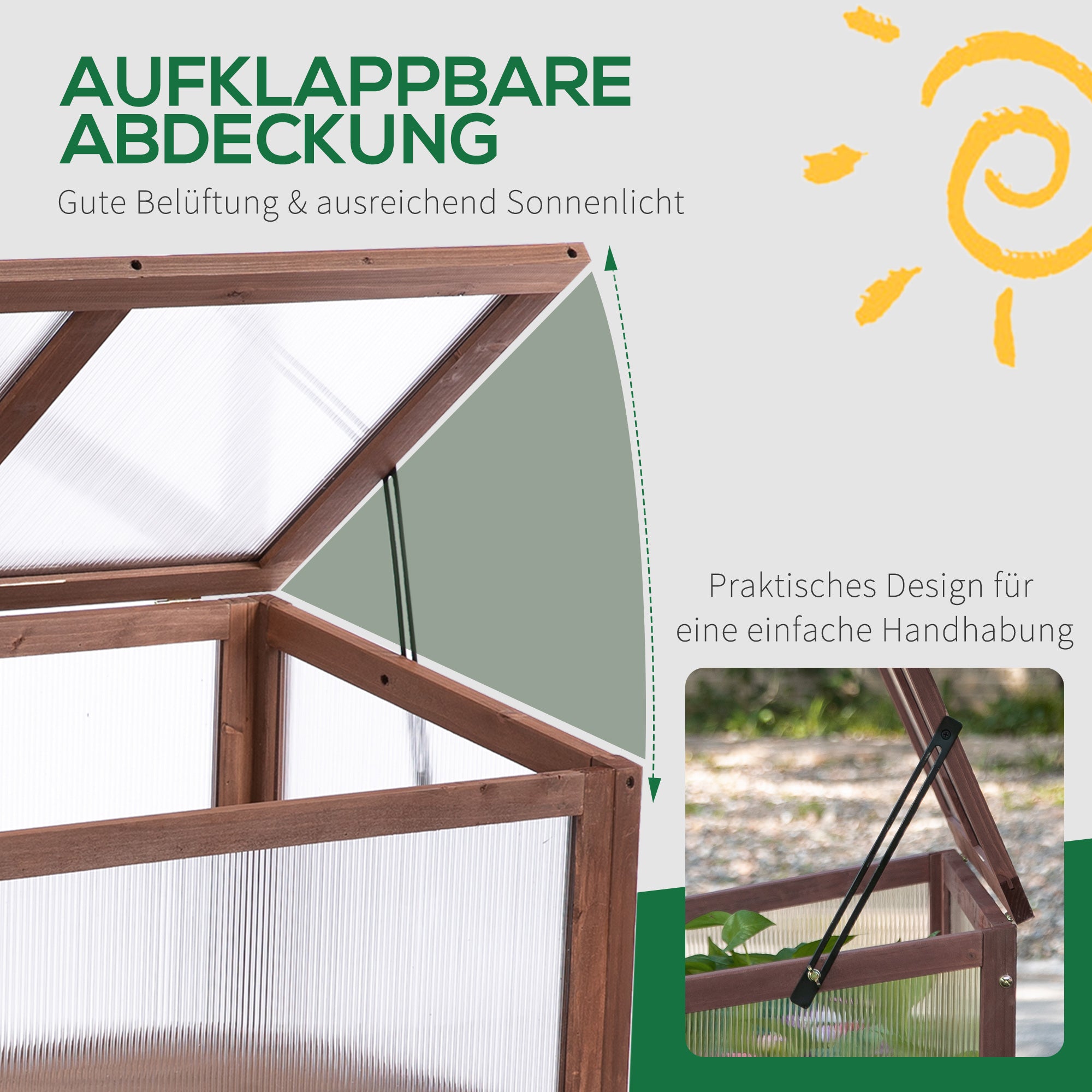 Outsunny Hochbeet aus Holz Frühbeet 90 x 50 x 93 cm Gewächstisch mit Abdeckung wetterfes Kräuterbeet Pflanzkasten für Garten, Balkon und Terrasse Braun