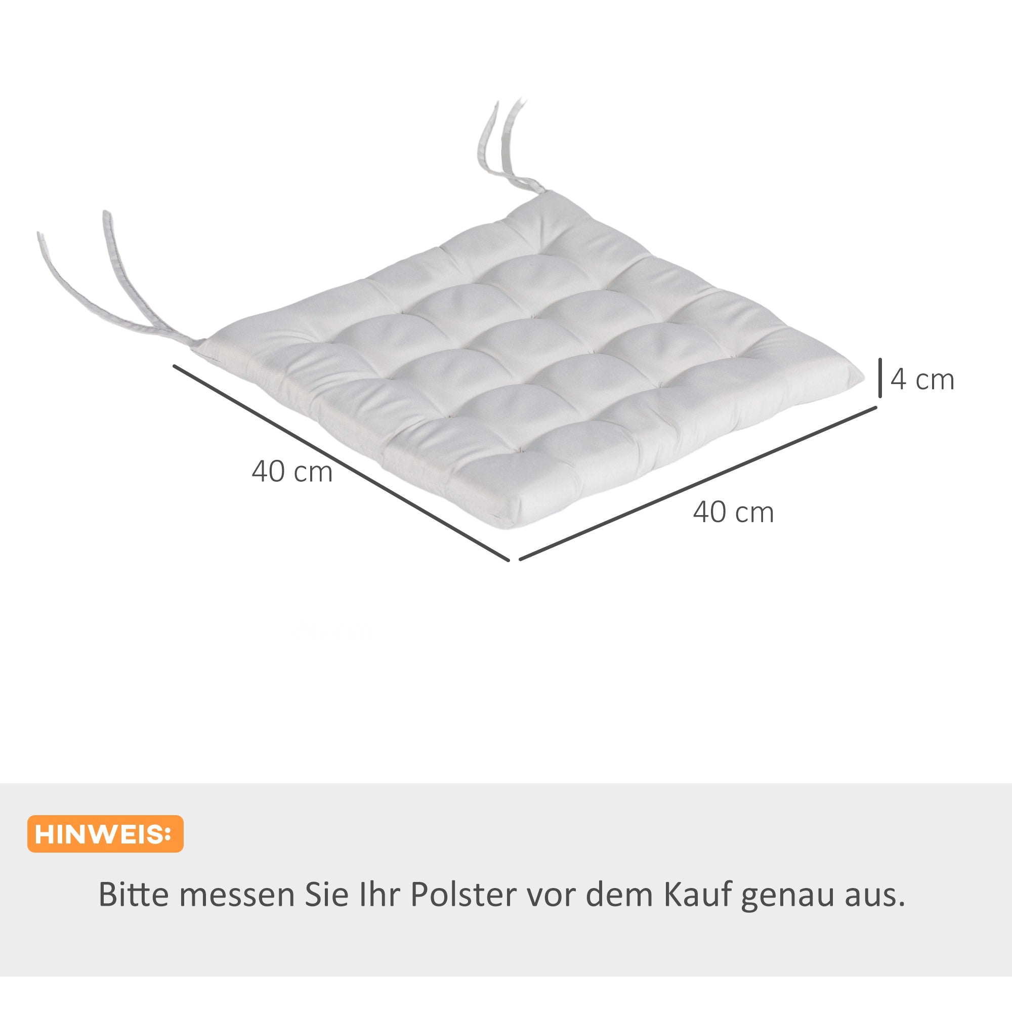 Outsunny Gartenstuhauflage Sitzpolster Gartenpolster, mit Steppung, 40 x 40 x 4 cm, Hellgrau