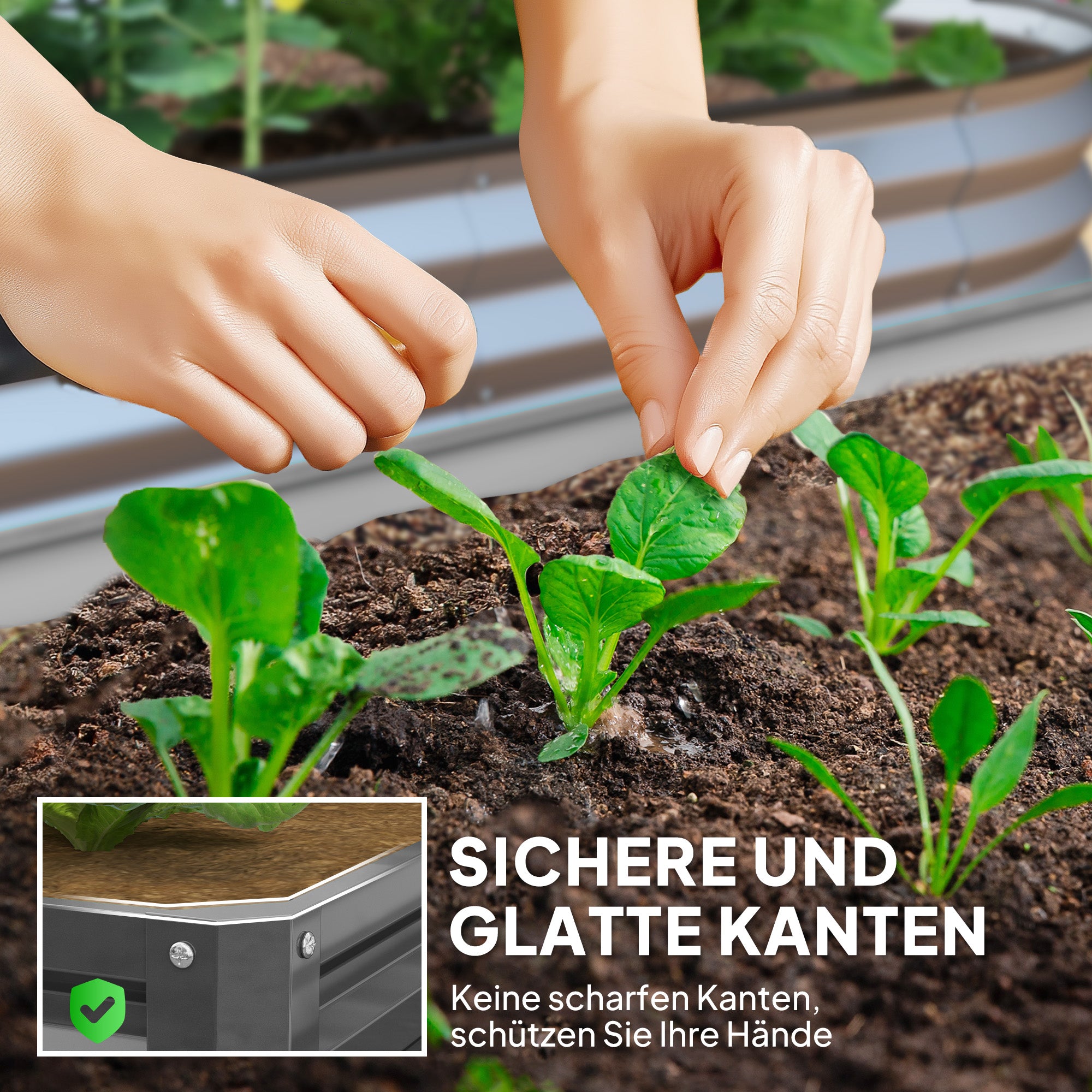 Outsunny Gartenbeet, Pflanzkasten mit Stahlgehäuse, Hellgrau, 120 x 120 x 30 cm