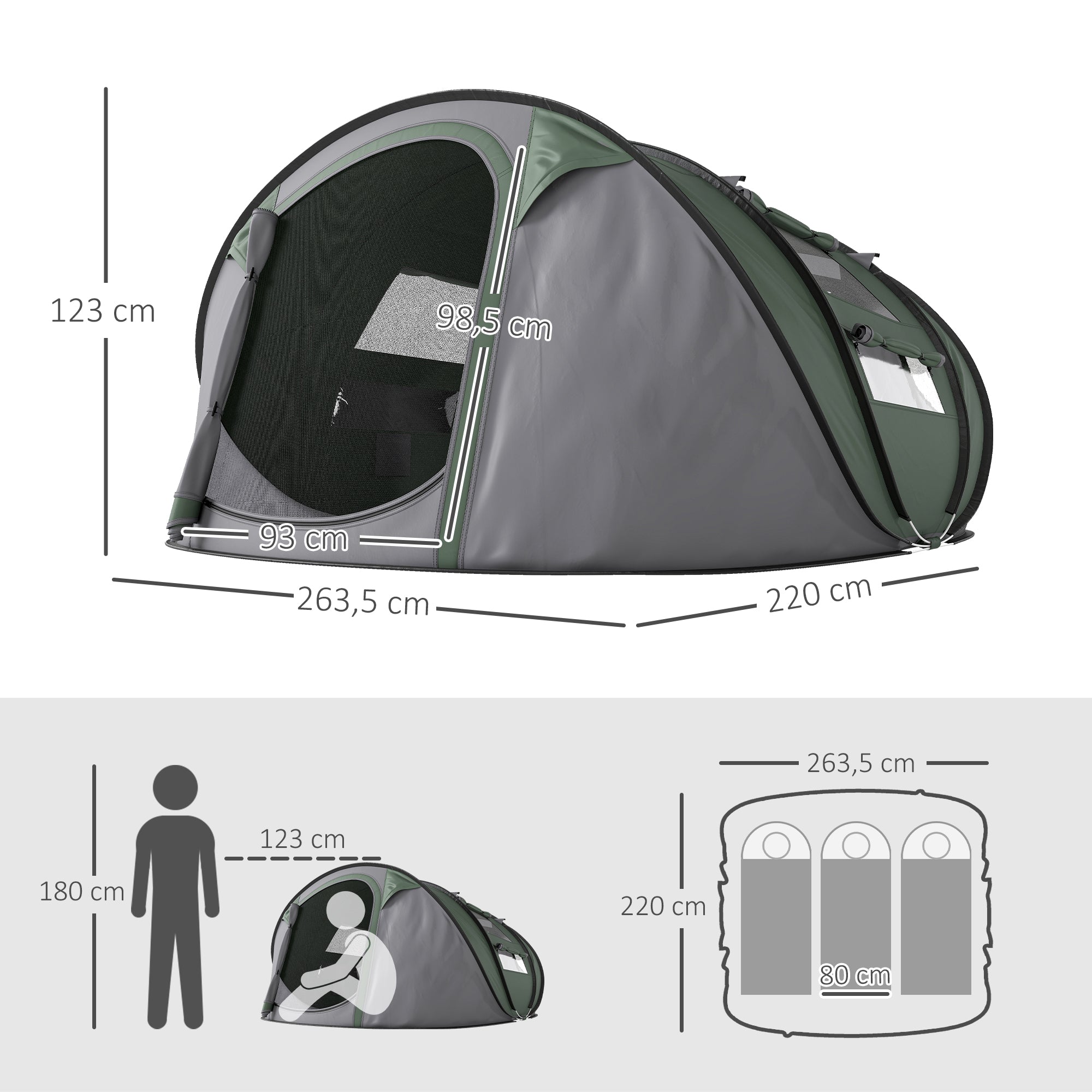 Outsunny Campingzelt für 4-5 Personen Dunkelgrün