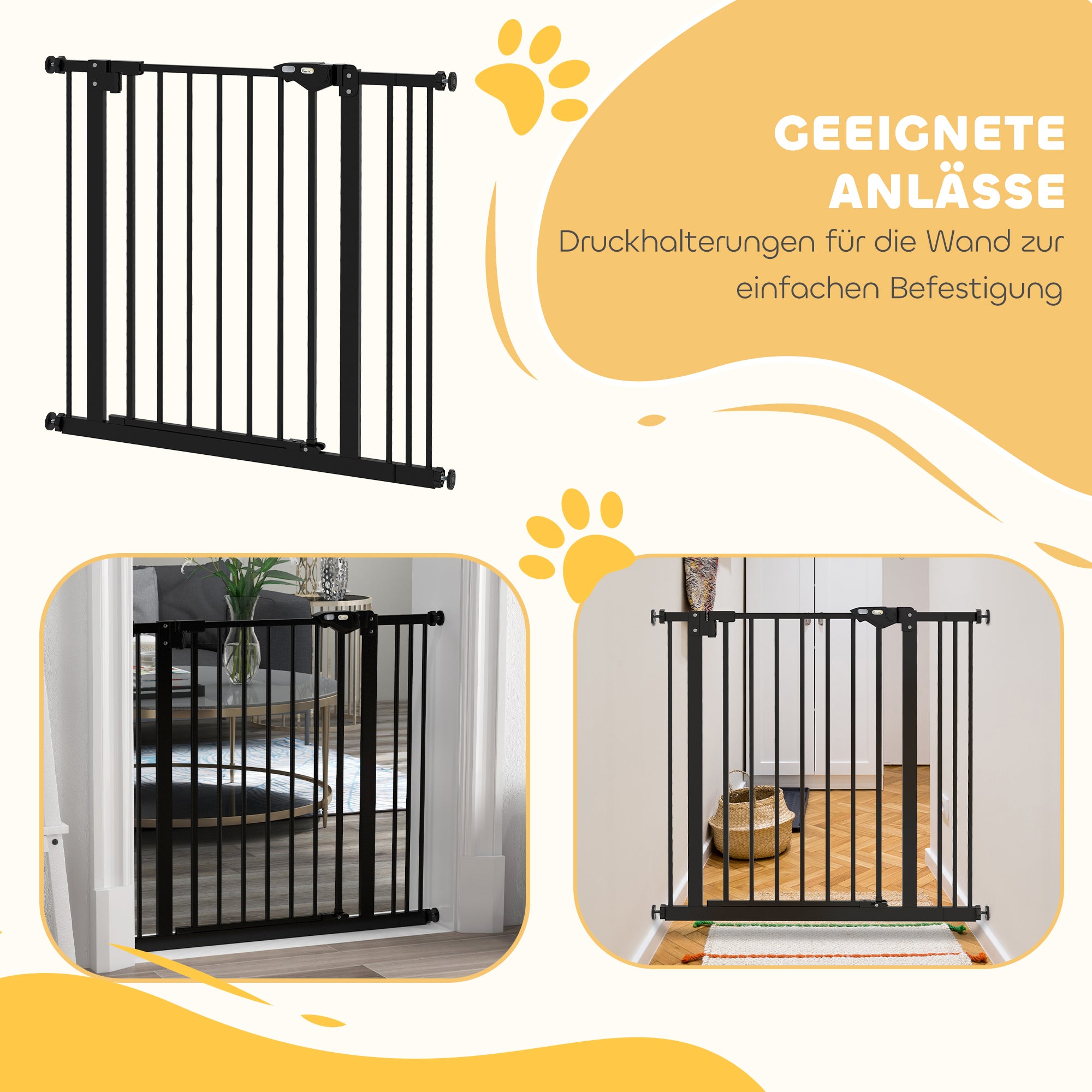 PawHut Türschutzgitter für Hunde, Absperrgitter, Schutzgitter für Haustiere, Metall, Kunststoff, 74-87 cm, Schwarz