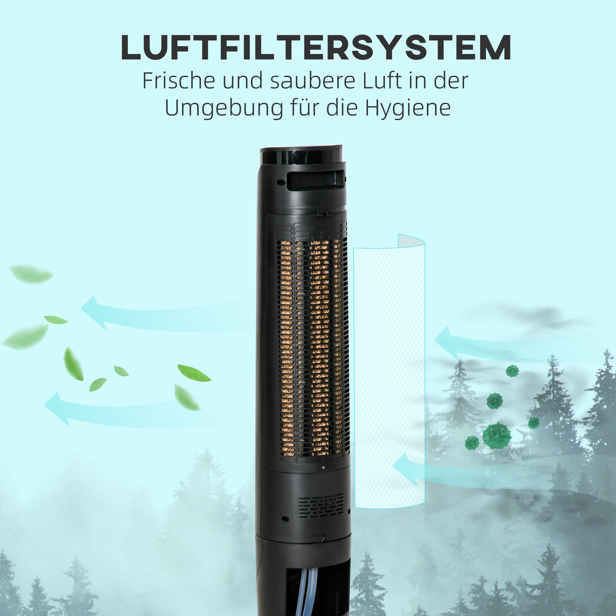 HOMCOM Turmventilator, Klimaanlage mit 4 Modi, 3 Geschwindigkeiten, Timer, Kunststoff