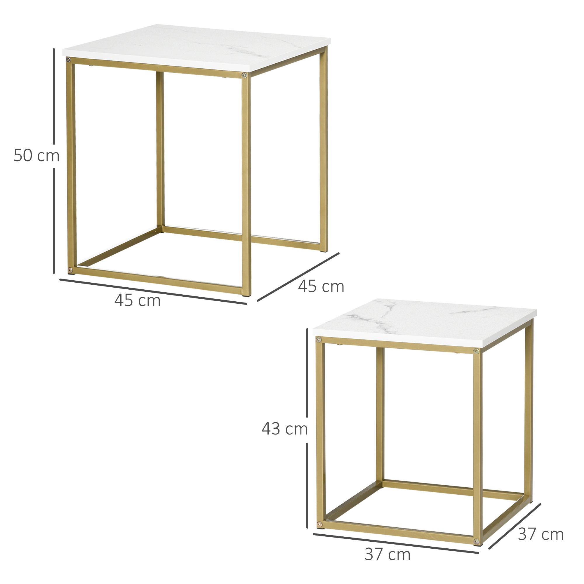 HOMCOM 2er-Set Beistelltische, stapelbare Beistelltische, Tischplatte in Marmoroptik, Gold + Weiß