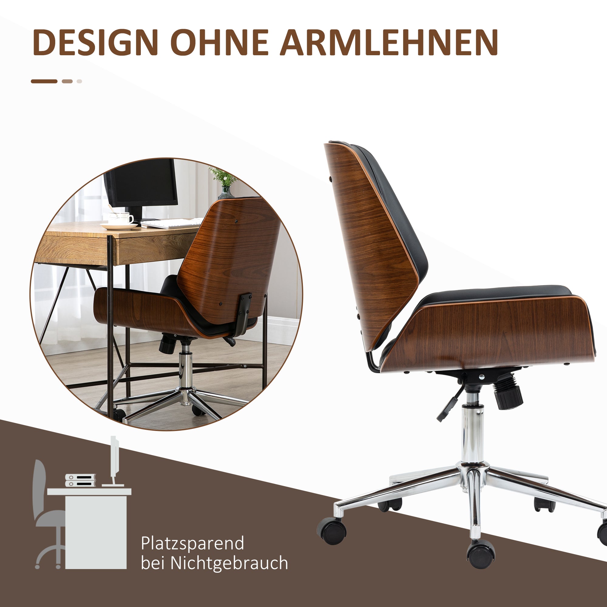Vinsetto Schreibtischstuhl Computerstuhl, Wippfunktion, höhenverstellbar, Schwarz + Silber