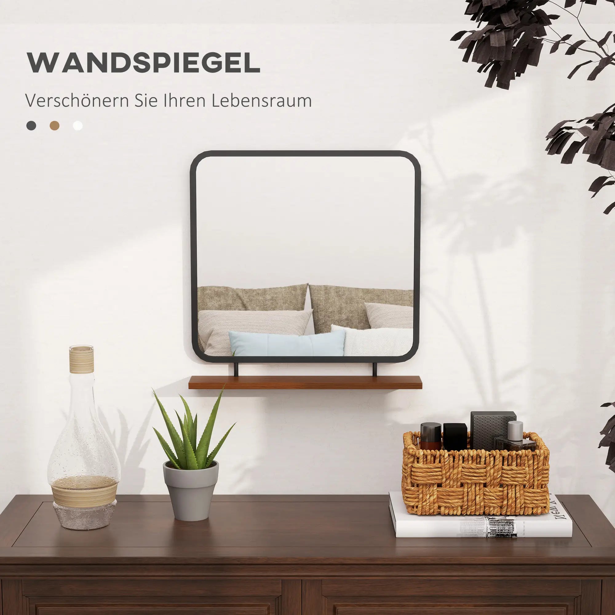 HOMCOM Wandspiegel mit Ablage Vintage-Design Paulownia-Holz