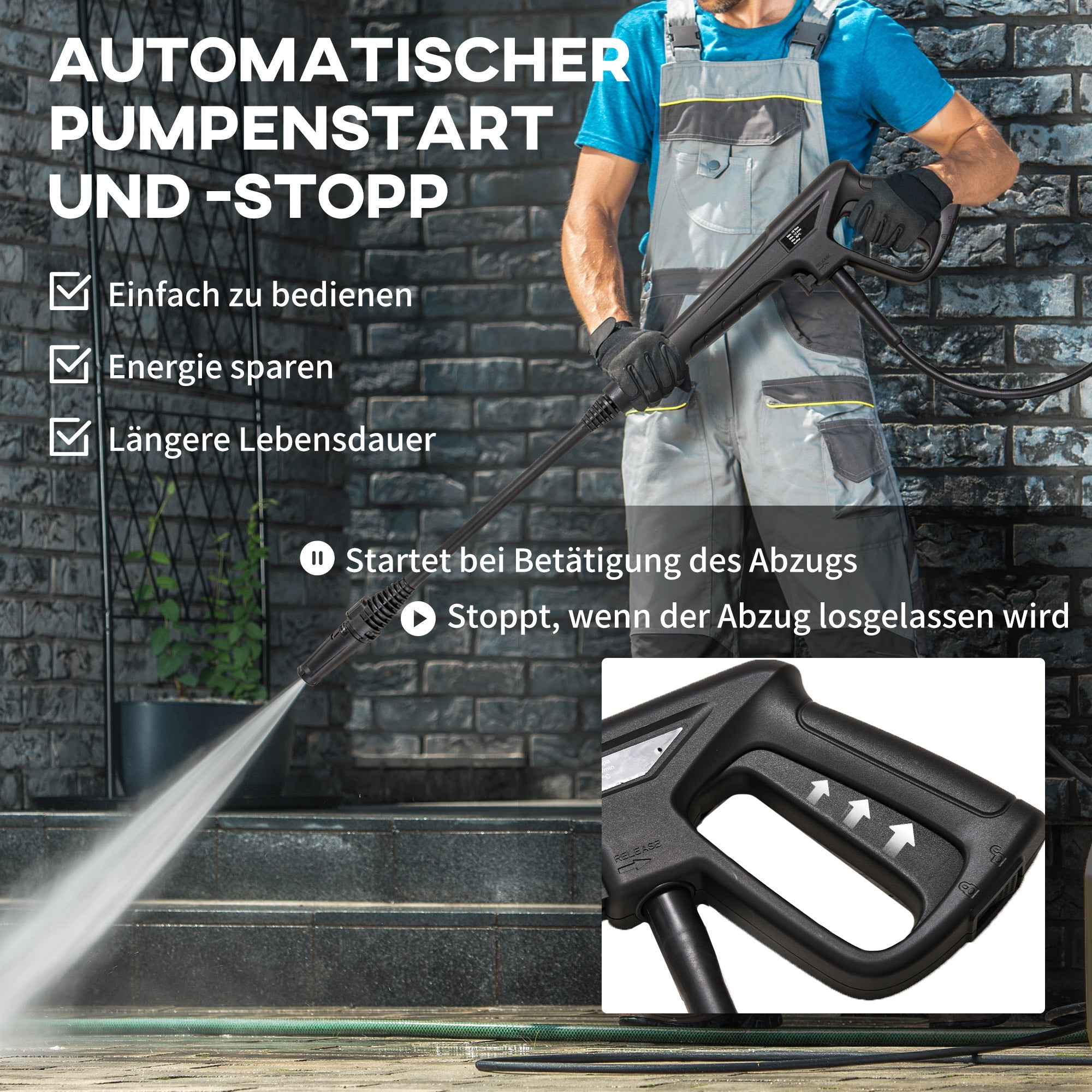DURHAND Hochdruckreiniger Druckreiniger 5-tlg. Zubehör, verstellbare Spritzdüse, 150 bar Druck, 1800 W, max. 510 l/h, 35x27x78cm