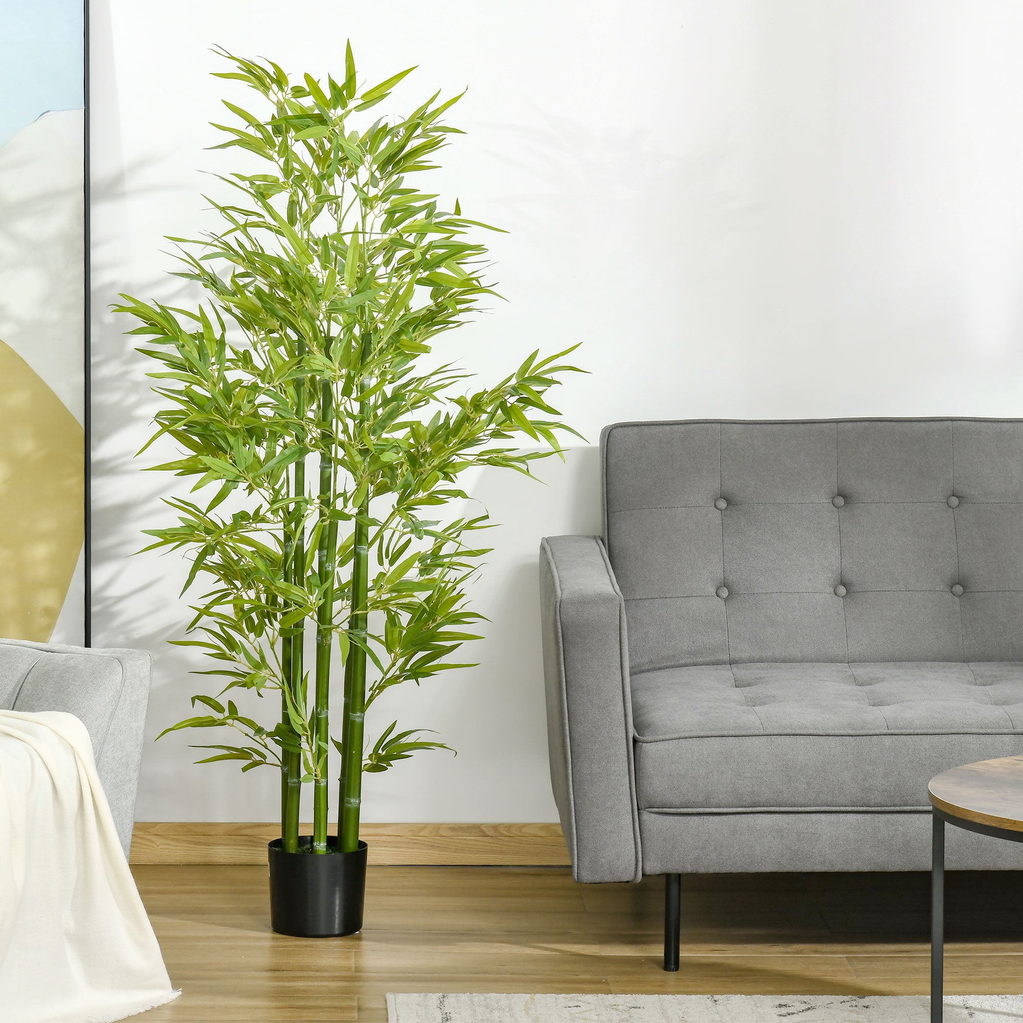 HOMCOM Künstliche Bambus-Pflanze, 924 Blätter, robuster Topf, Kunstmoos, Kunststoff, Grün