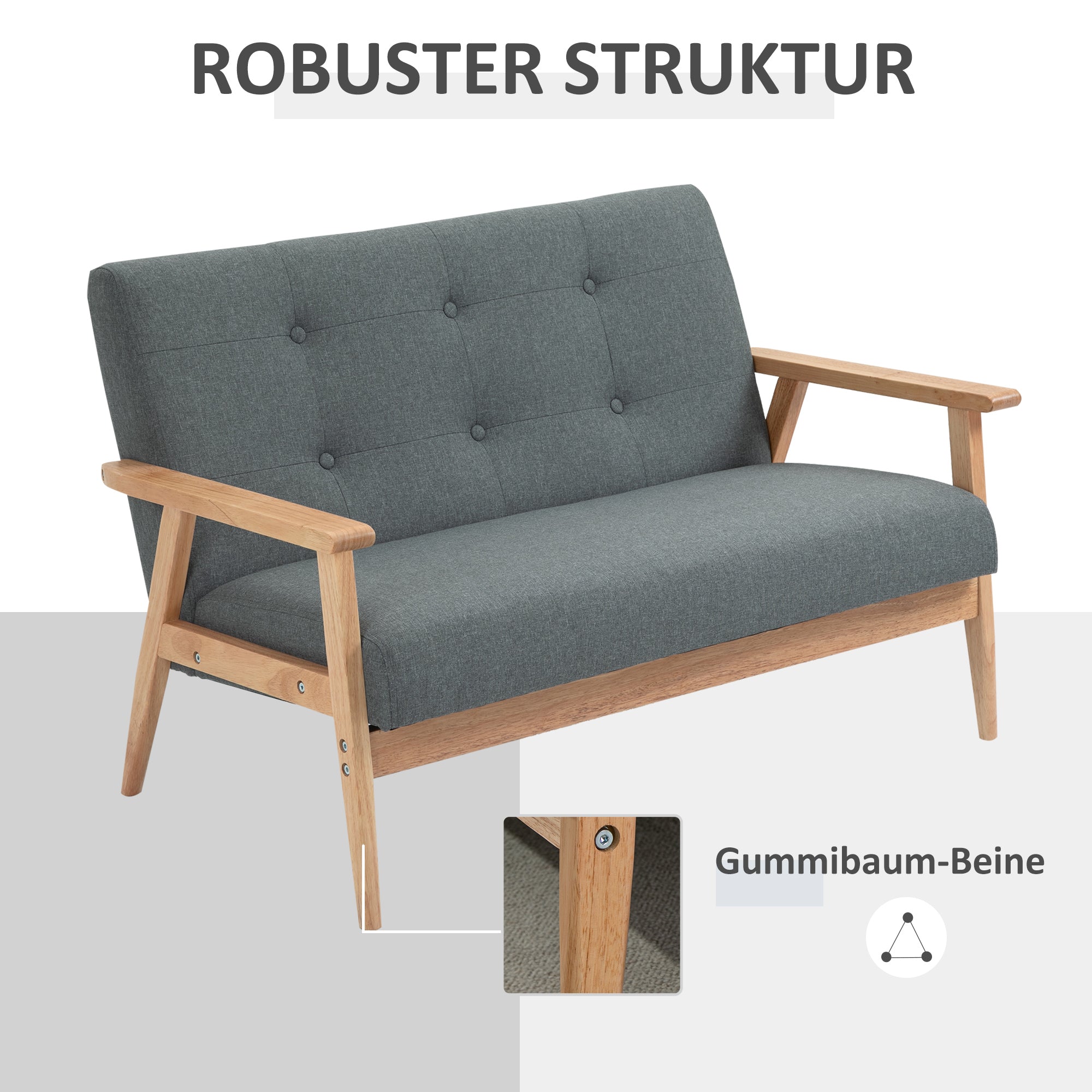 HOMCOM 2-Sitzer Sofa, Couch mit Armlehnen, Rückenkissen, Wohnzimmersofa mit Leinenoptik, Polstersofa für Wohnzimmer, Schlafzimmer 115 x 66,5 x 73 cm, Dunkelgrau