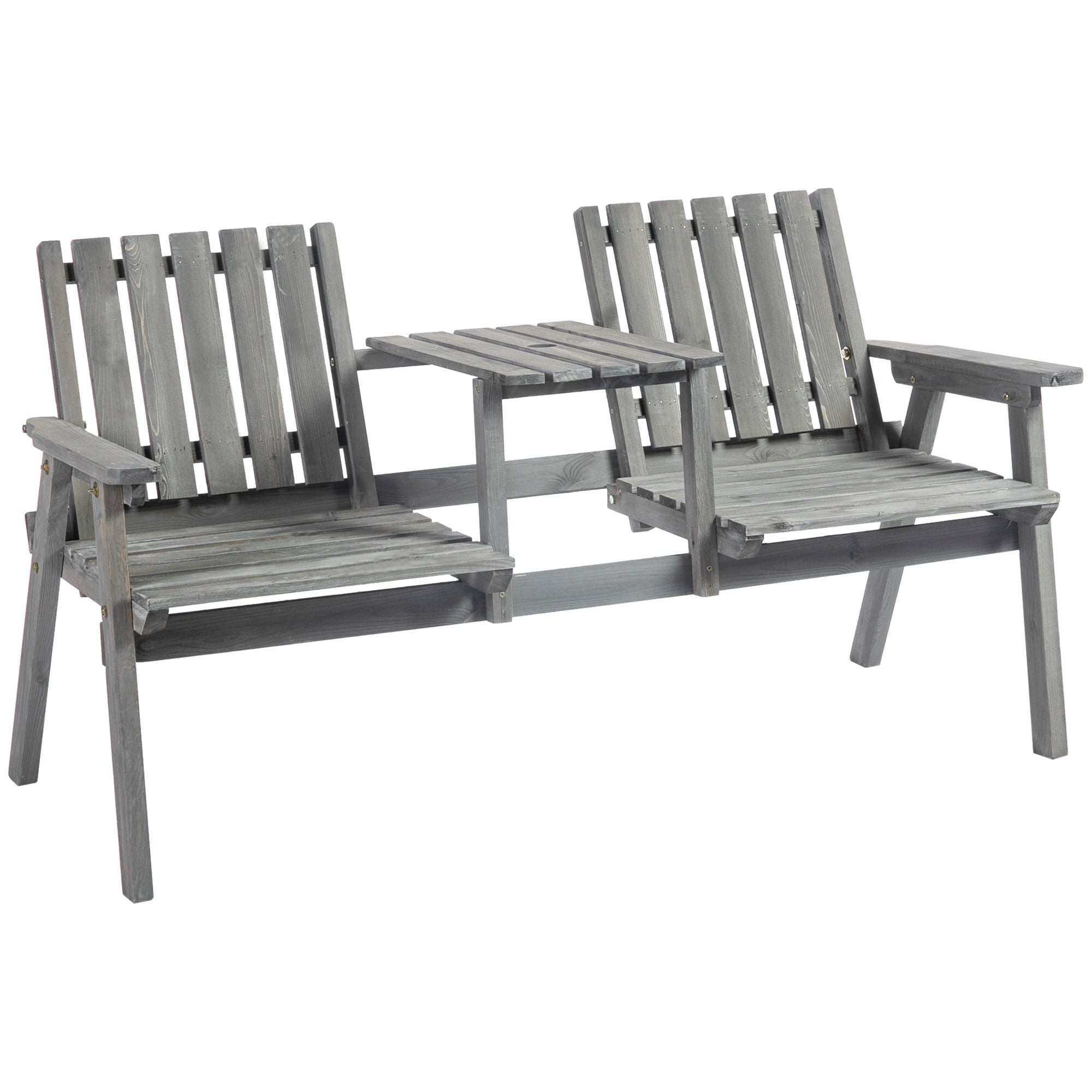 Outsunny Gartenbank mit Tisch Regenschirmloch 2-Sitzer Massivholz