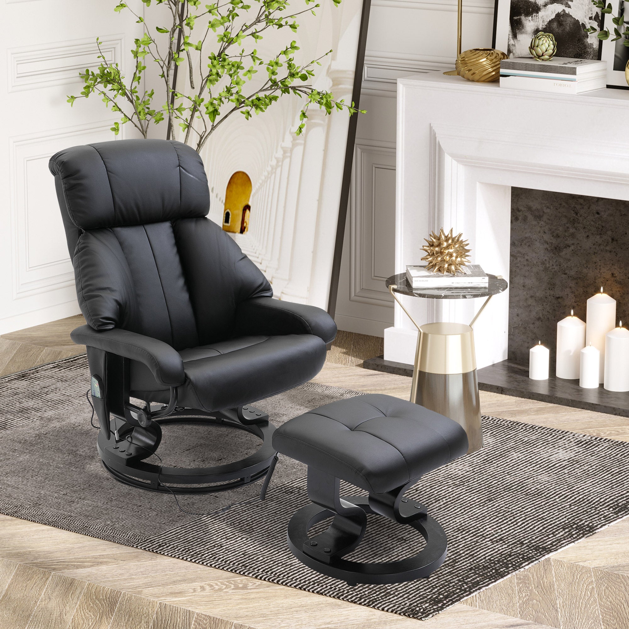 HOMCOM Massagesessel mit Fußhocker, 10 Vibrationspunkte, 145° verstellbare Rückenlehne, Schwarz