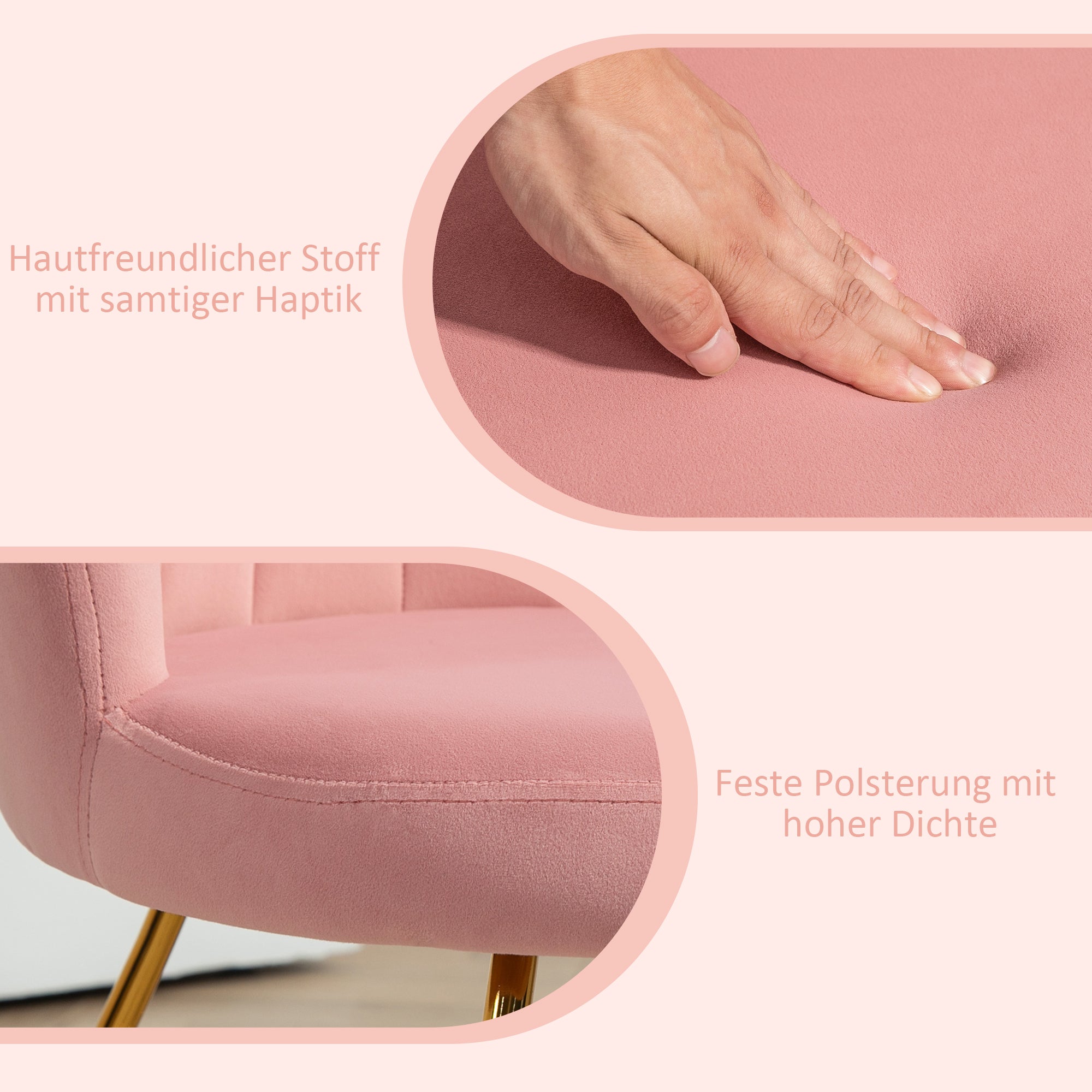 HOMCOM Polsterstuhl, Akzentstuhl mit Rückenlehne im Lotus-Design, Metallbeine, Rosa