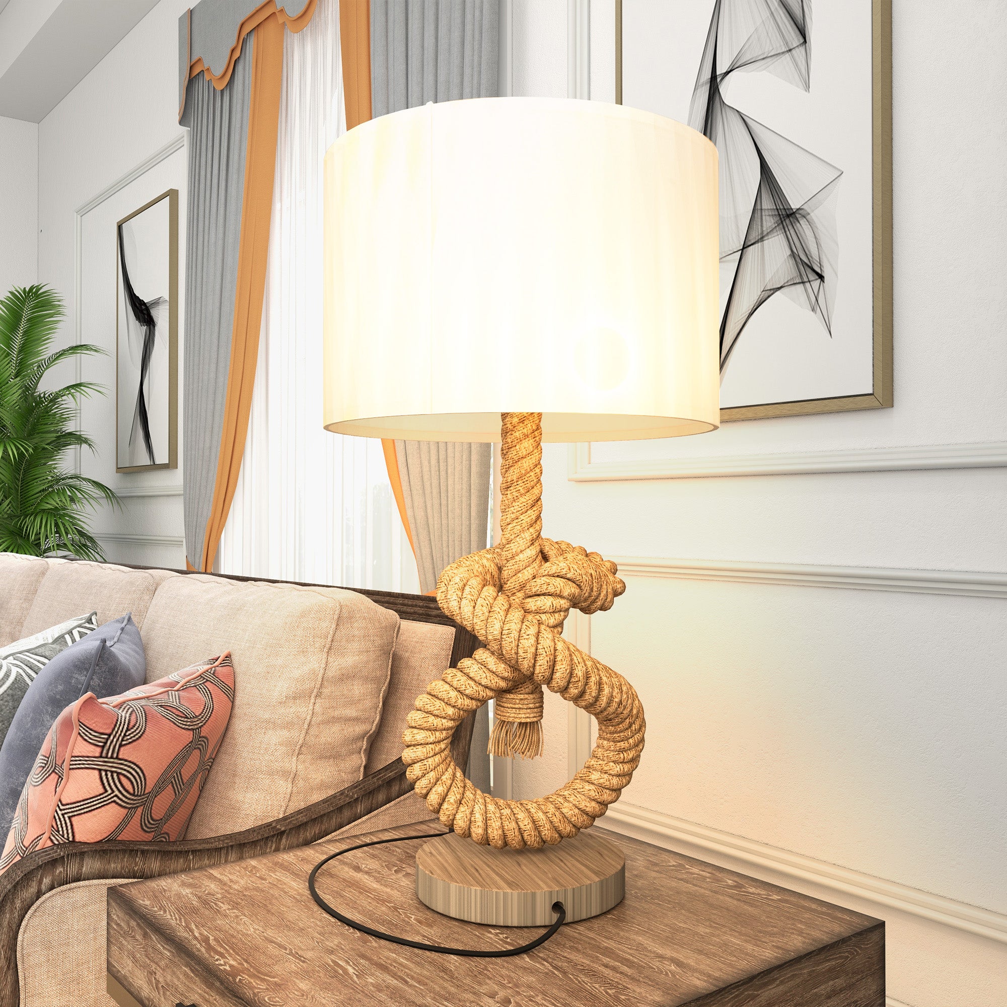 HOMCOM Tischleuchte USB-Ladefunktion LED maritimes Design