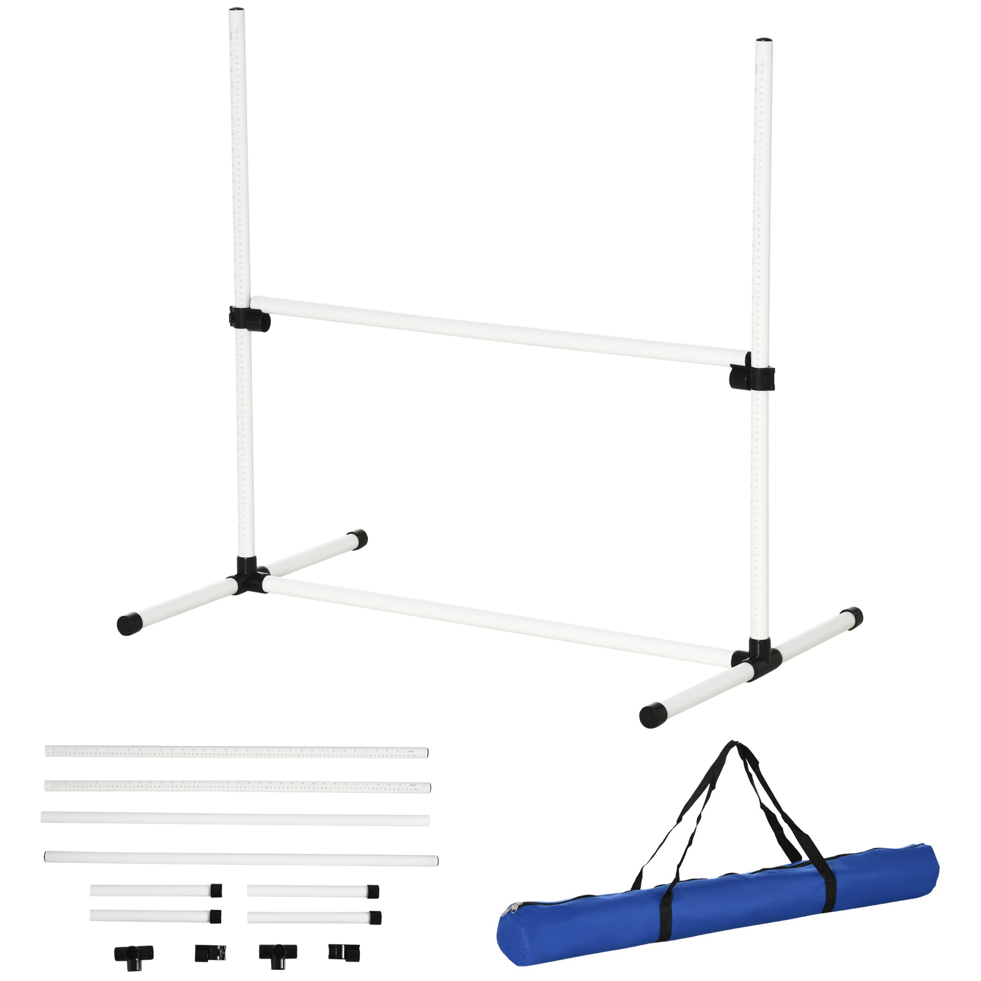 PawHut Agility Set Hunde 4-teiliges Agility-Ausrüstung für Hundetraining Steckhürdenset mit 4 höhenverstellbar Hürden Tragetasche Koordinationstraining Agilityset für Spiele Training