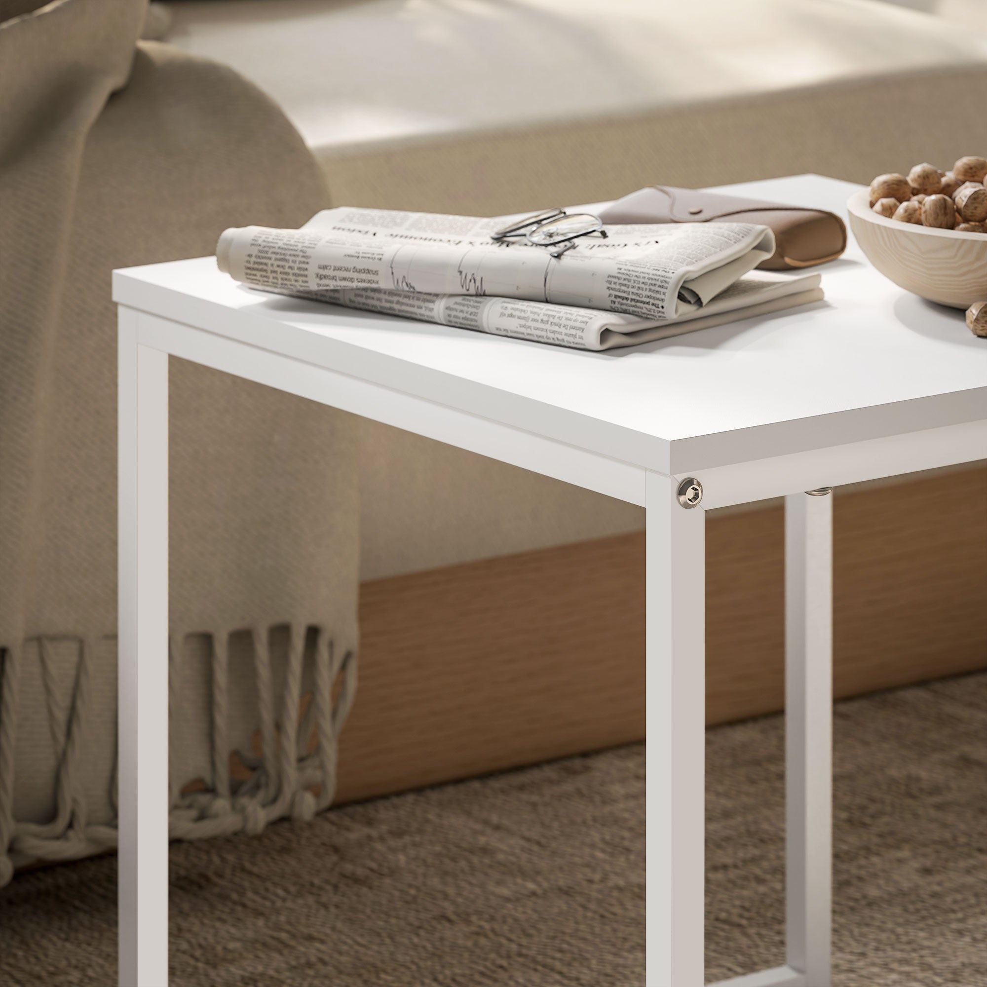 HOMCOM Moderner Couchtisch, 2er-Set Sofatisch, für kleine Räume, Quadratisch, MDF, Metall, Weiß