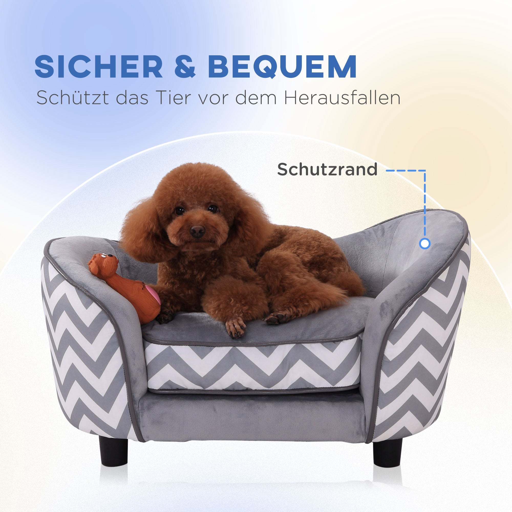 PawHut Haustiersofa Hundecouch Hundesofa Hundebett Hundematte Katze Kissen gepolstert Holz Schaumstoff Grau 68,5 x 40,5 x 40,5 cm