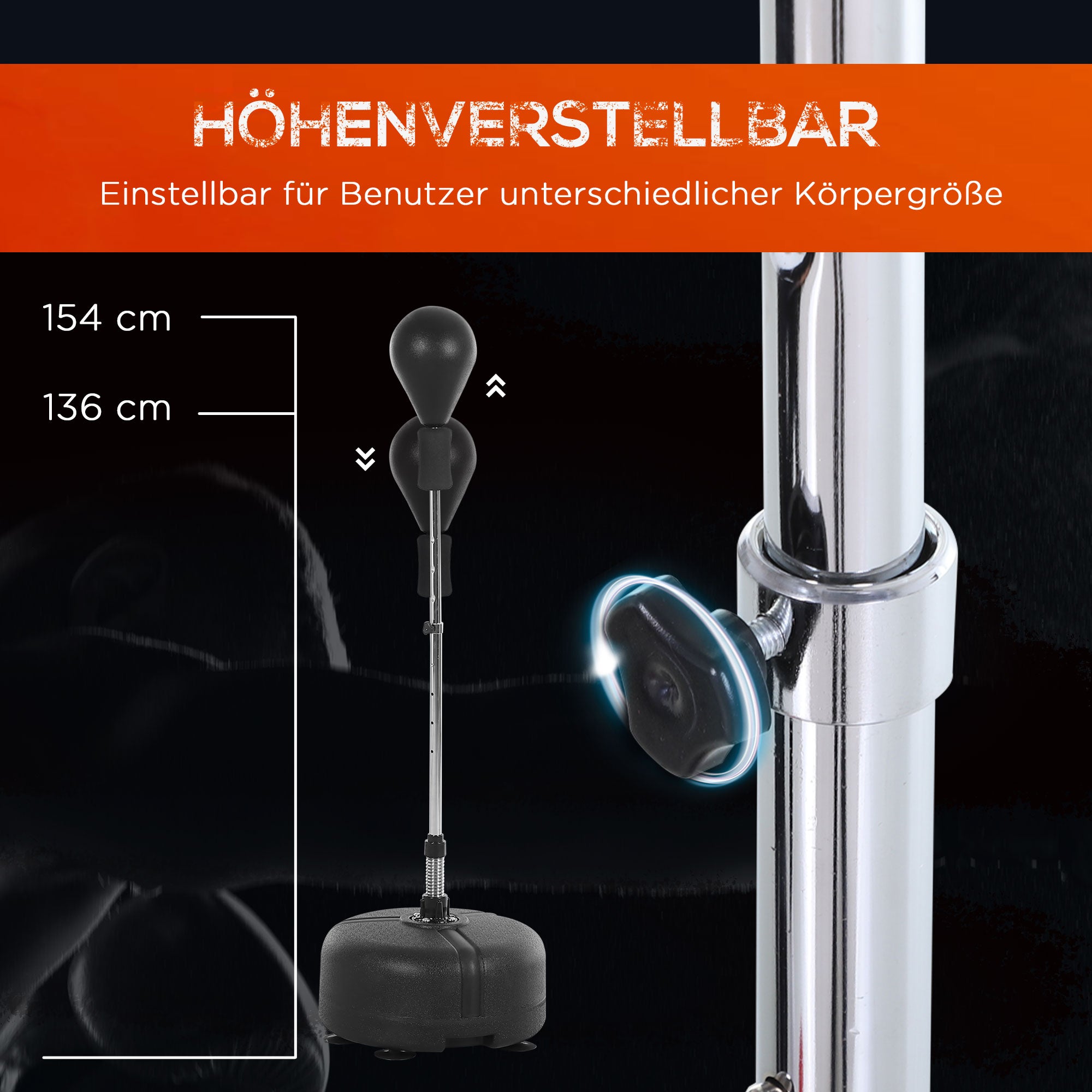HOMCOM Punchingball Set Standbox Training Set 136-154 cm höhenverstellbar mit 1 paar Handschuhe Geeignet für Profis und Anfänger Schwarz