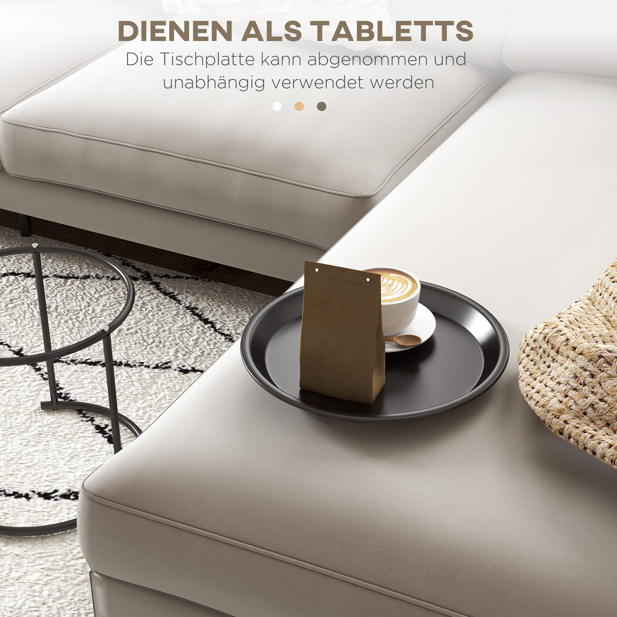HOMCOM 2er-Set Beistelltische aus Metall, ineinander verschiebbar, Tischplatten als Tabletts verwendbar, Schwarz